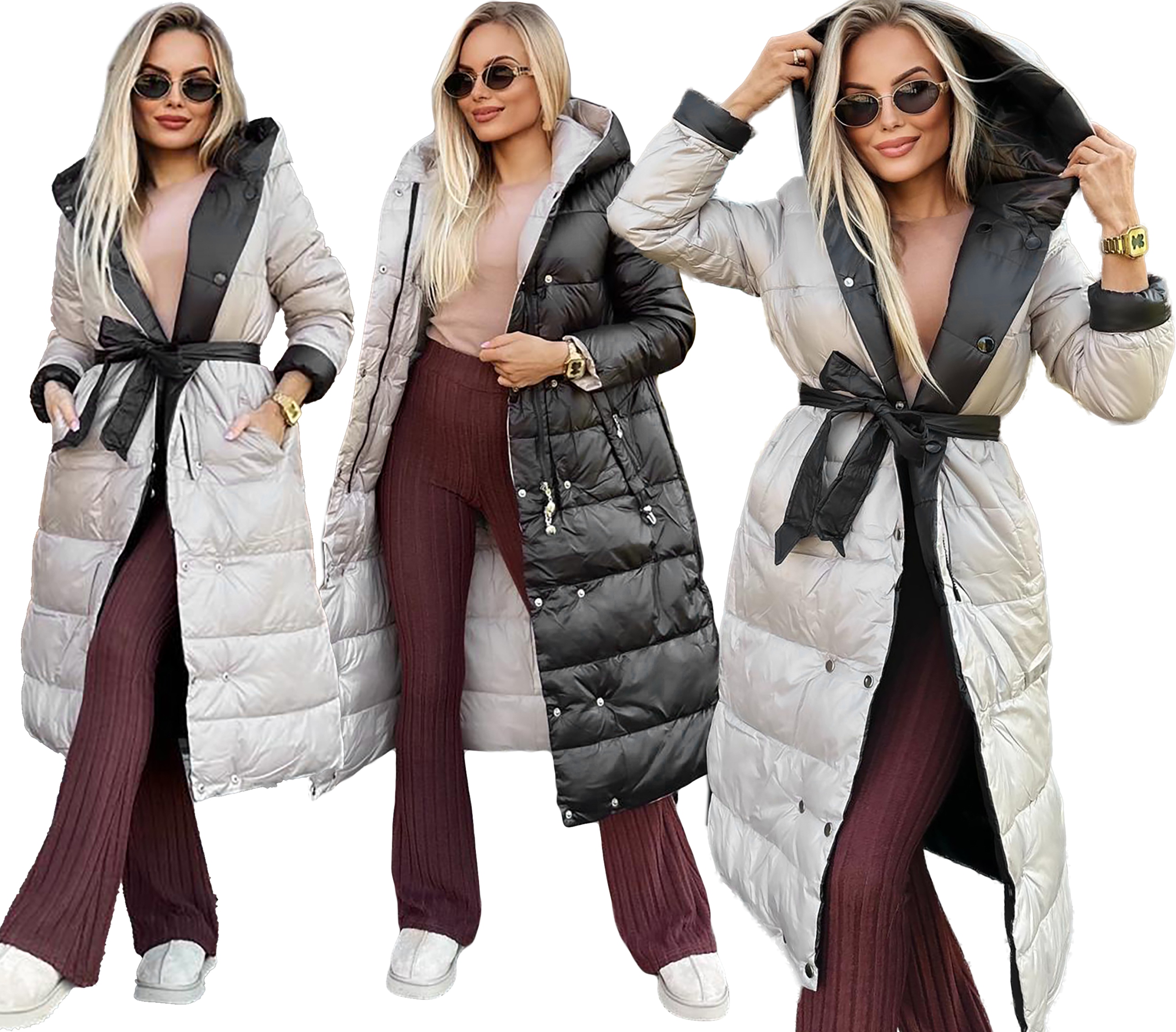 Oboustranná silná teplá zimní dlouhá dámská prošívaná bunda XL Tina