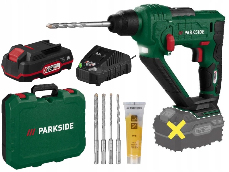 Wiertarka udarowa Parkside Pabh 20-Li D4 Sds Akumulator 2Ah ładowarka