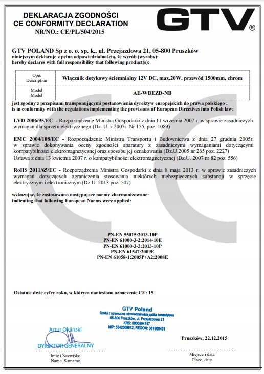 Włącznik dotykowy do taśm LED z ściemniaczem chrom GTV Marka GTV