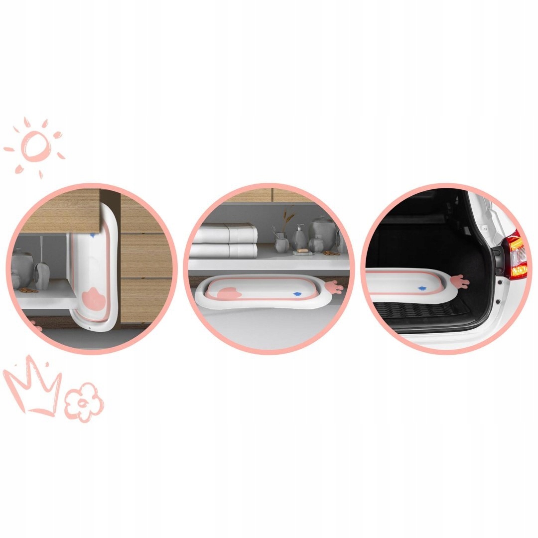 Wanienka dla niemowląt z poduszką biało-różowa Głębokość produktu 90 cm