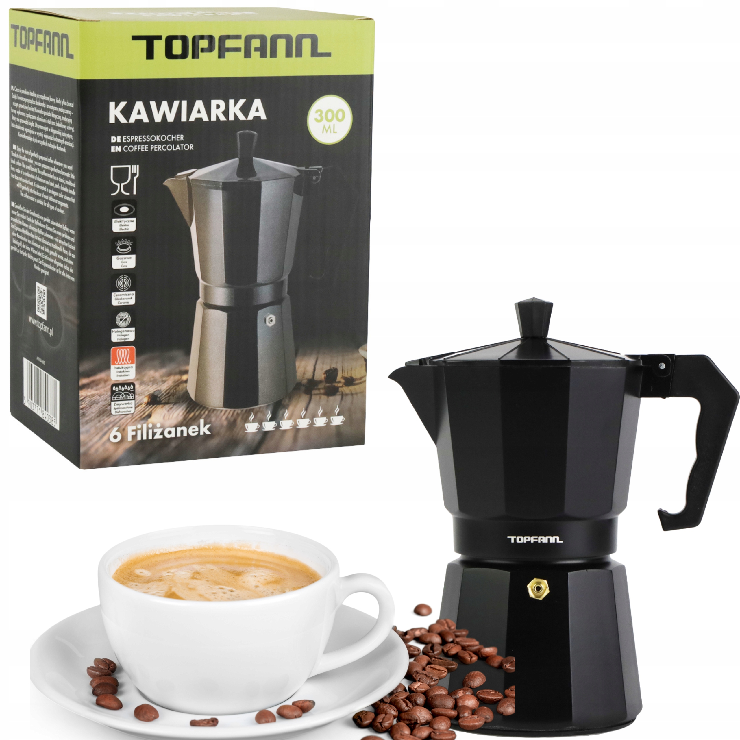 KAWIARKA ALUMINIOWA ZAPARZACZ DO KAWY CZARNA NA 6 FILIŻANEK CUP 300 ML