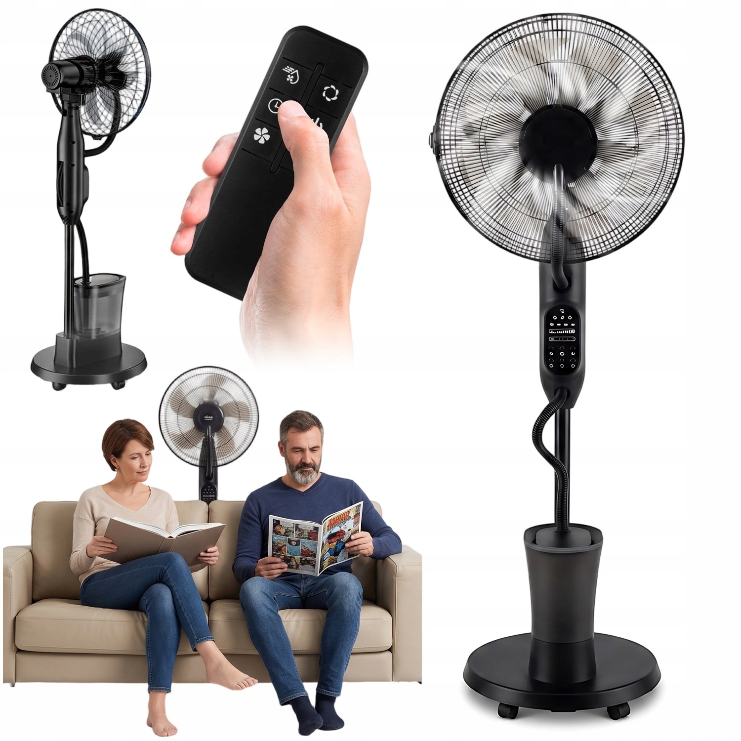 Zvlhčovací Stojanový Ventilátor 75W S Režimem Spánku, Přírodní Oscilace Na Léto
