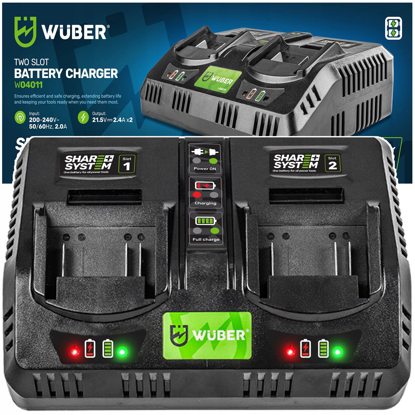 Szybka Ładowarka Podwójna Do Akumulatorów Baterii 21.5 V Wuber Share+system