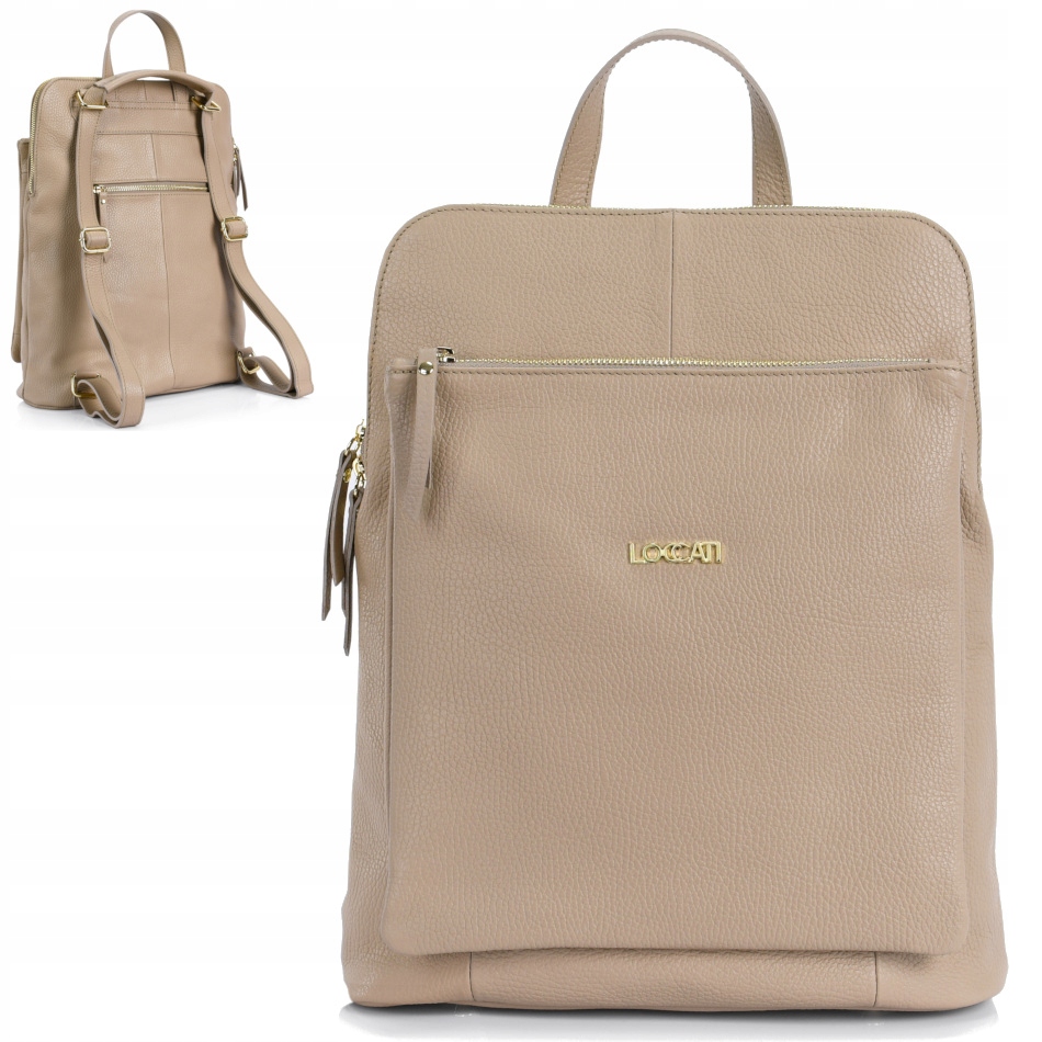 Skórzany plecak damski duży a4 torebka 2w1 Loccati skóra naturalna bężowy