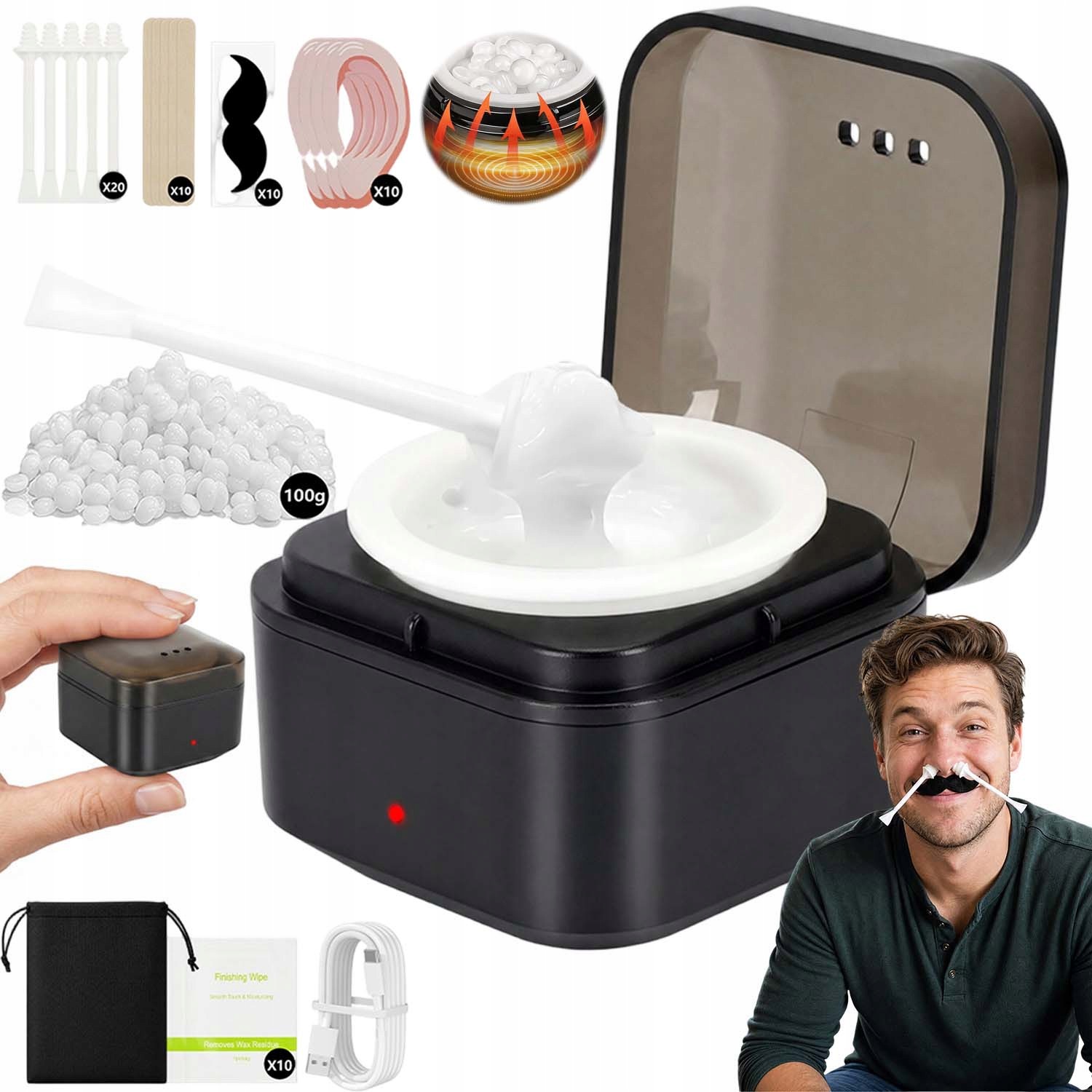 Sada Na Depilaci Ohřívač 100G Tvrdý Vosk Gely Špachtle Talk 7W