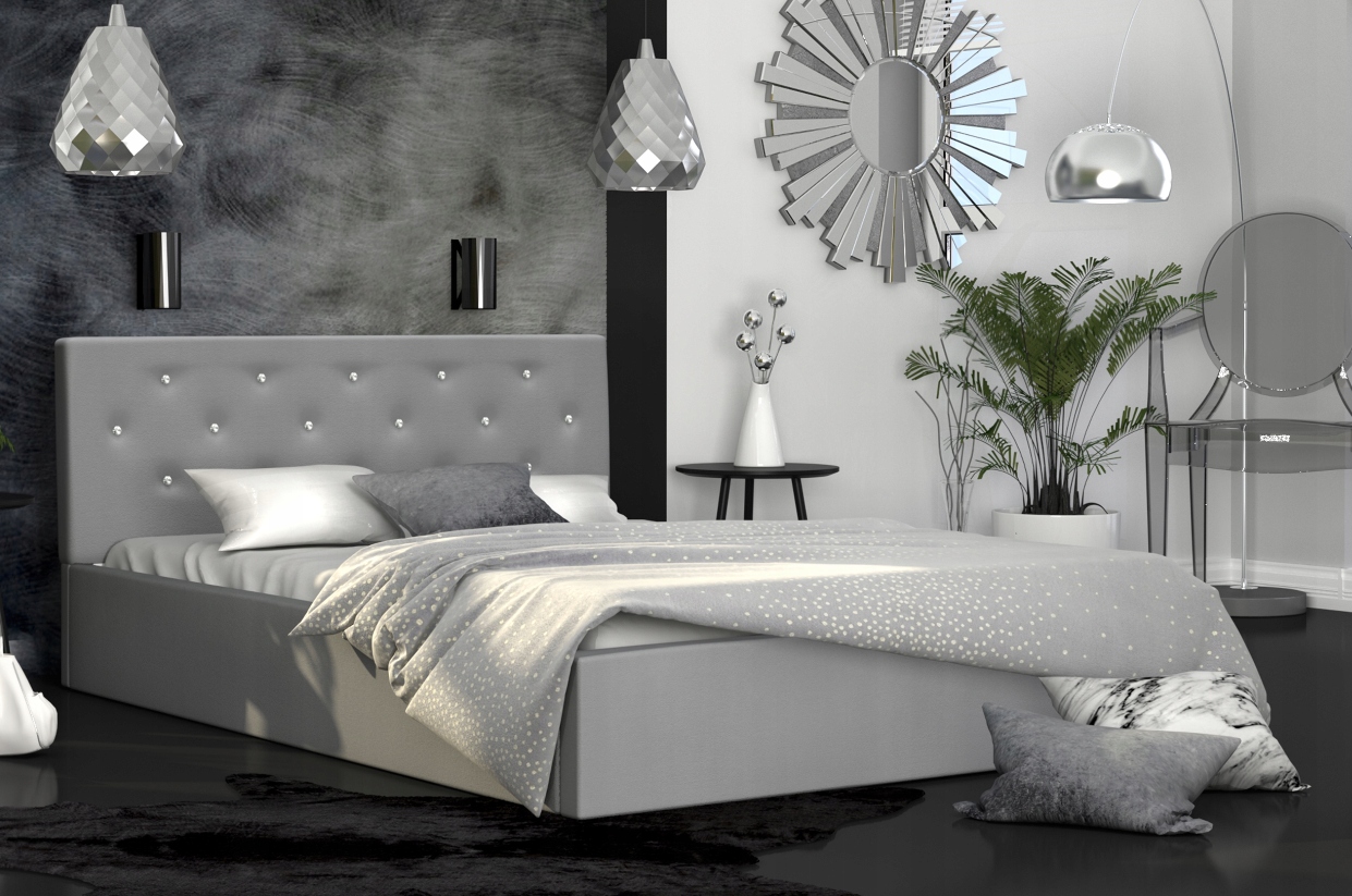 Łóżko do domu Hotelu 160X200 Pikowane Kryształki Drewno +materac