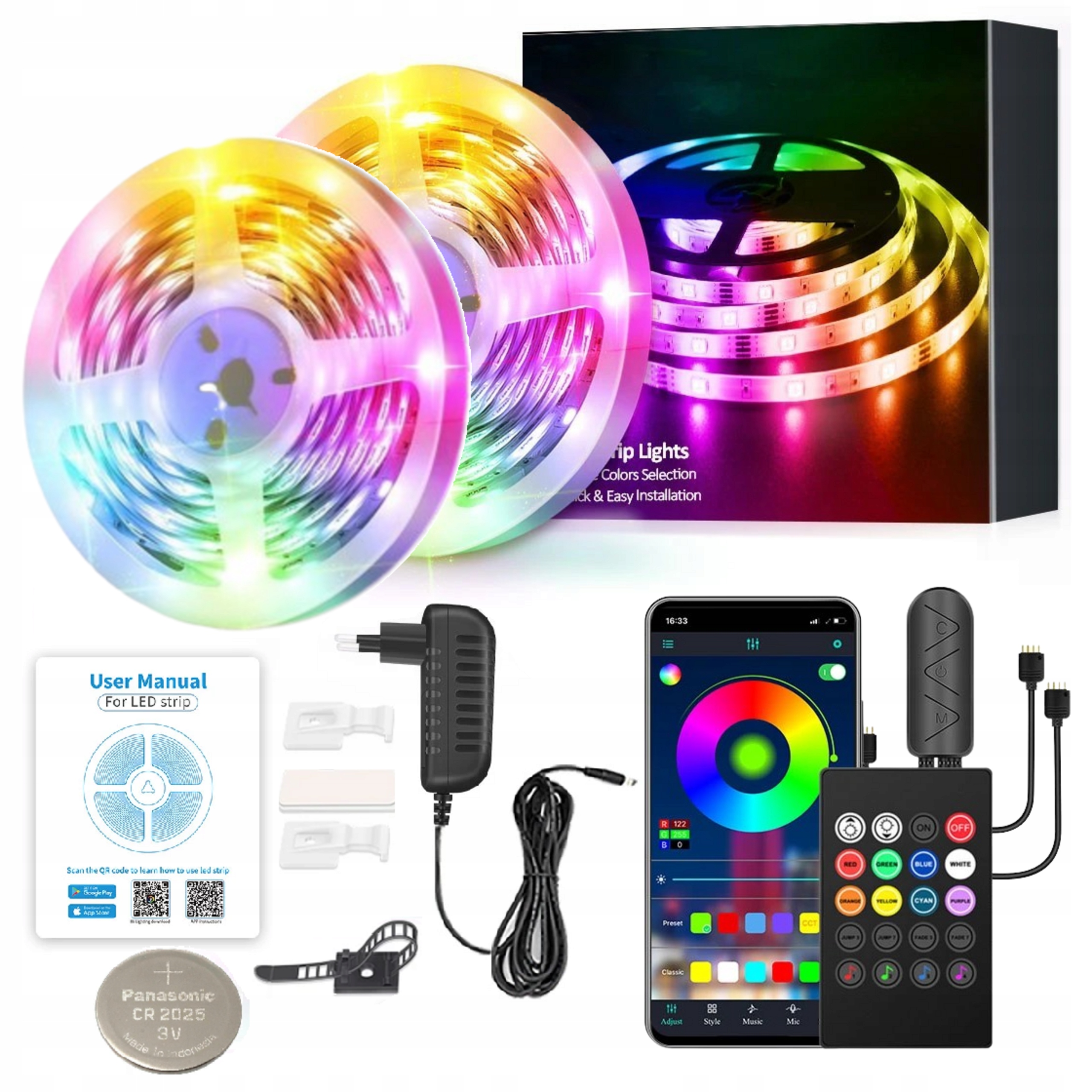 Taśma Led Rgb 5050 Muzyka Aplikacja Bluetooth Pilot Zasilacz Zestaw 12V 15m