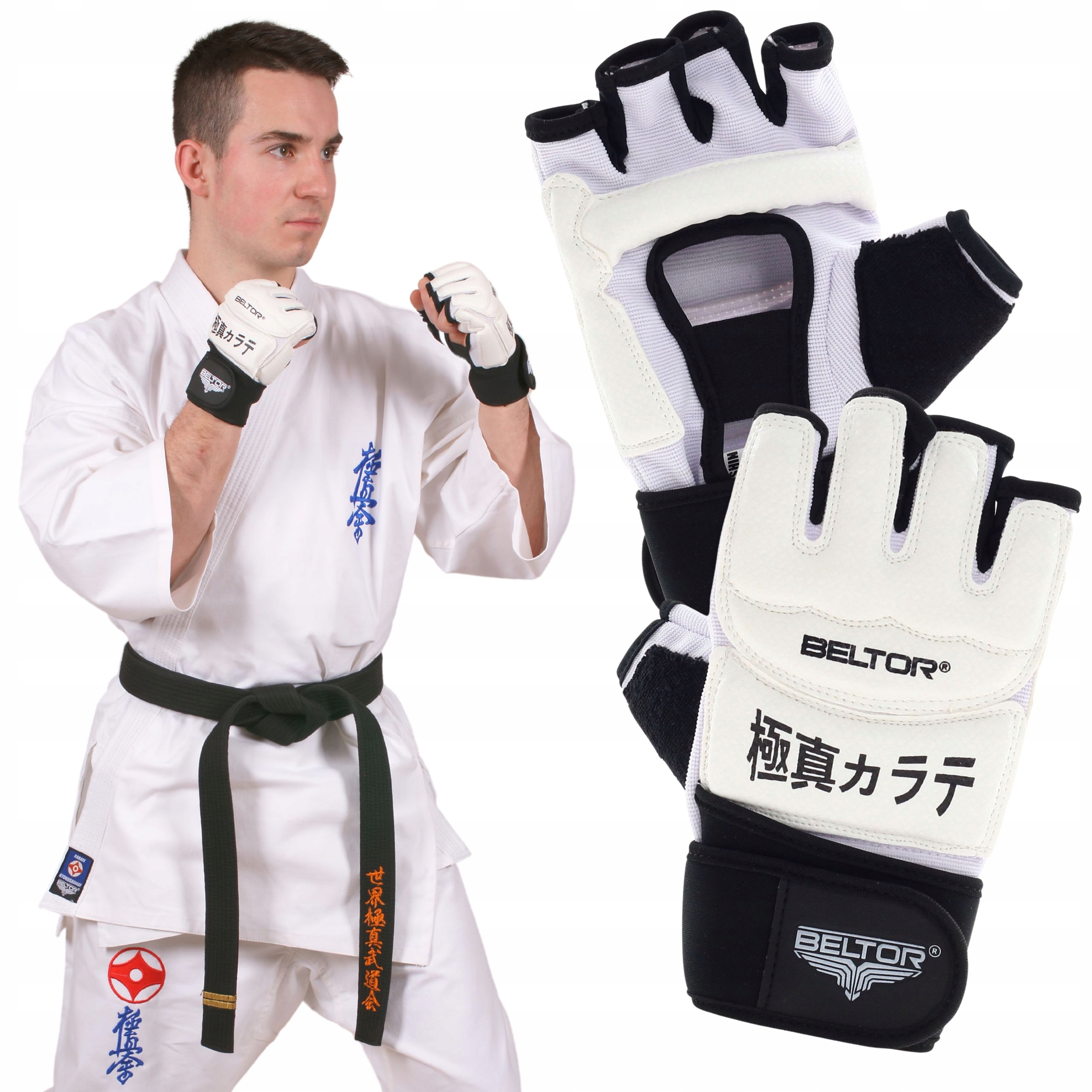 Beltor Rękawice Karate Ochraniacze Dłoni Pięści Fireblow Białe r. S