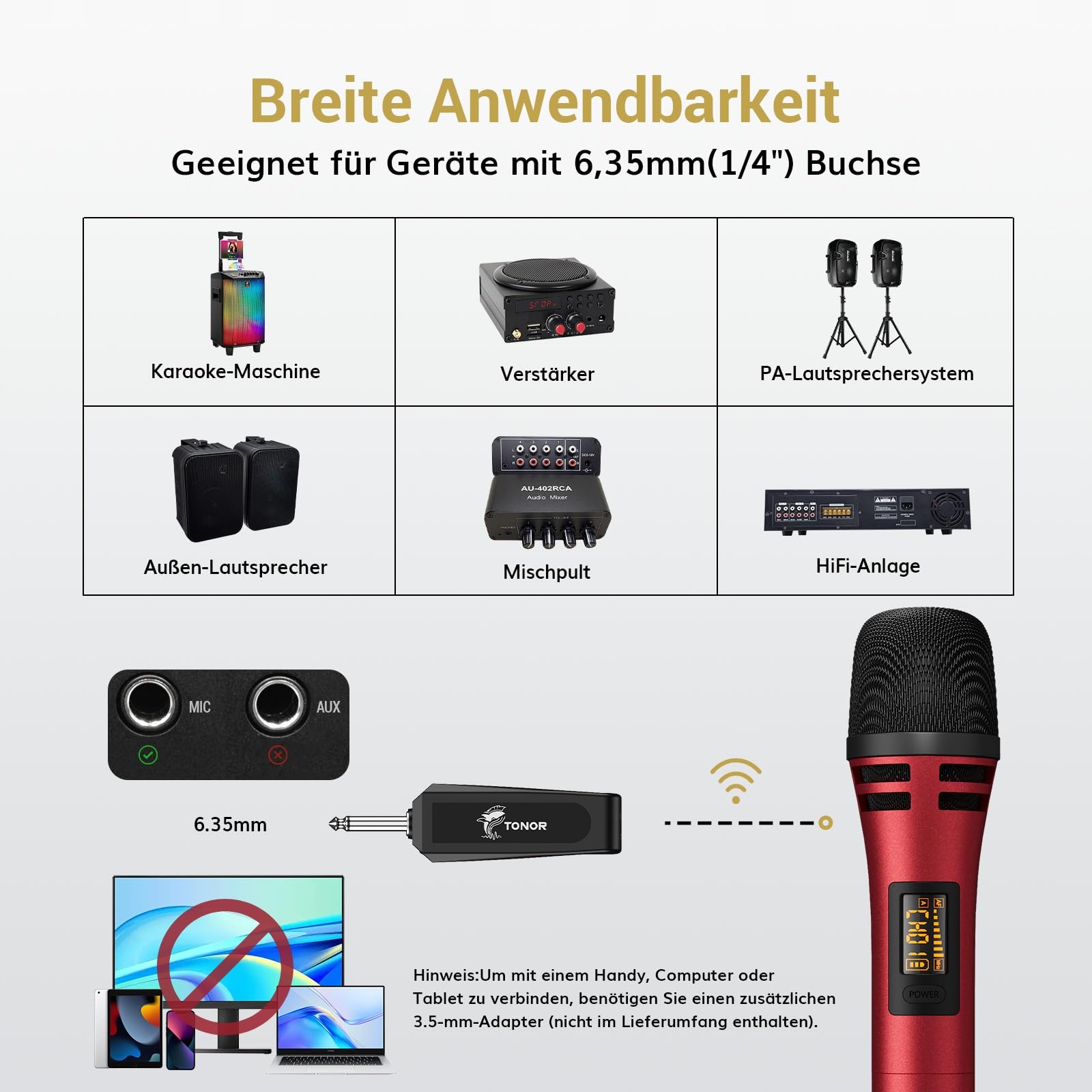 TONOR Mikrofon Bezprzewodowy Dynamiczny z Odbiornikiem do Karaoke — miniatura 6