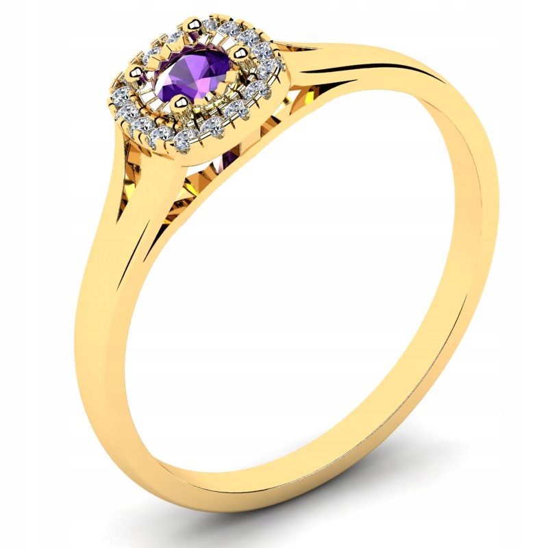 

Pierścionek Złoty Nowoczesny Z Fioletową Cyrkonią
