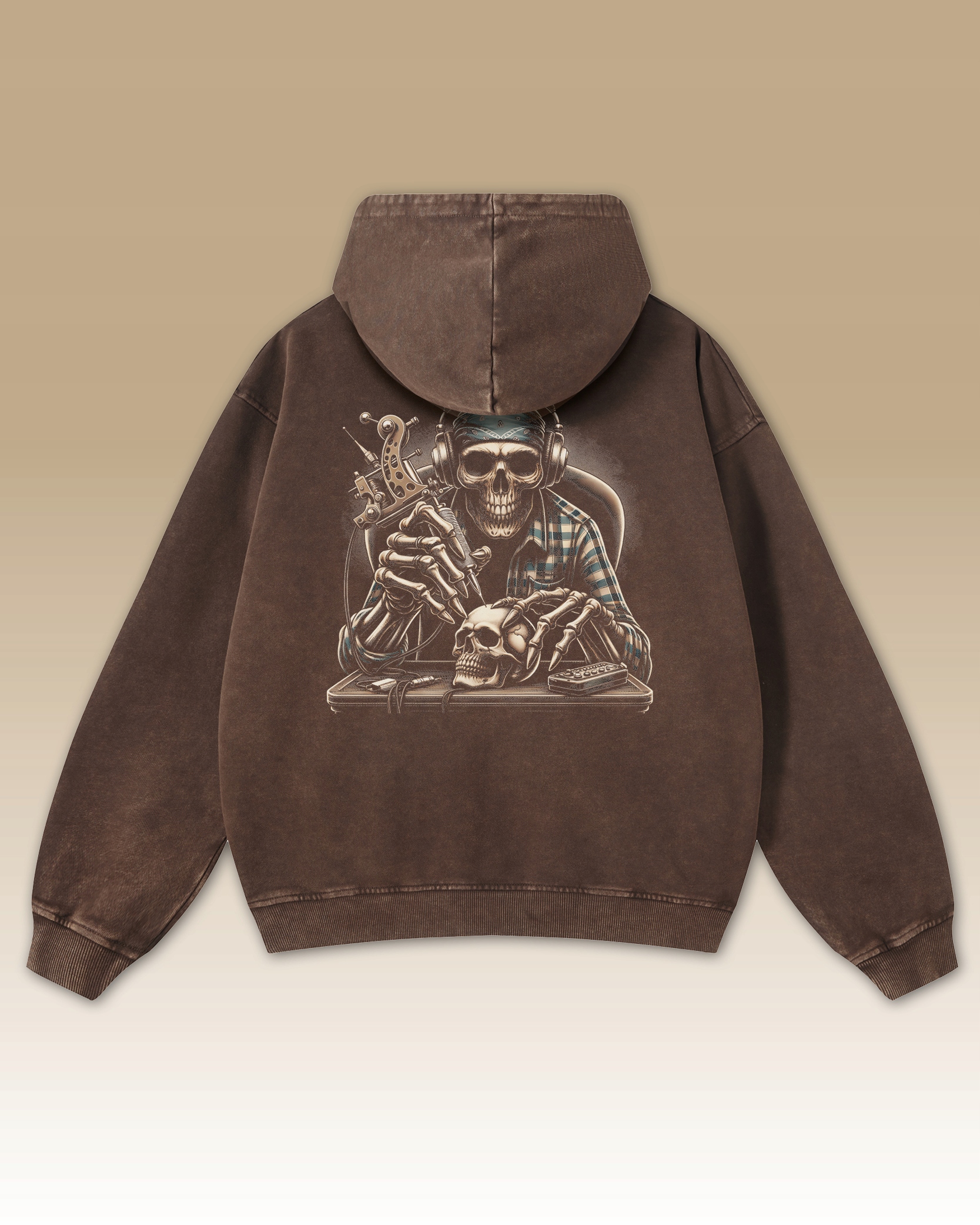 Mikina s kapucí Tattoo s kapucí Dark Lebka Brown Oversize mikina XL