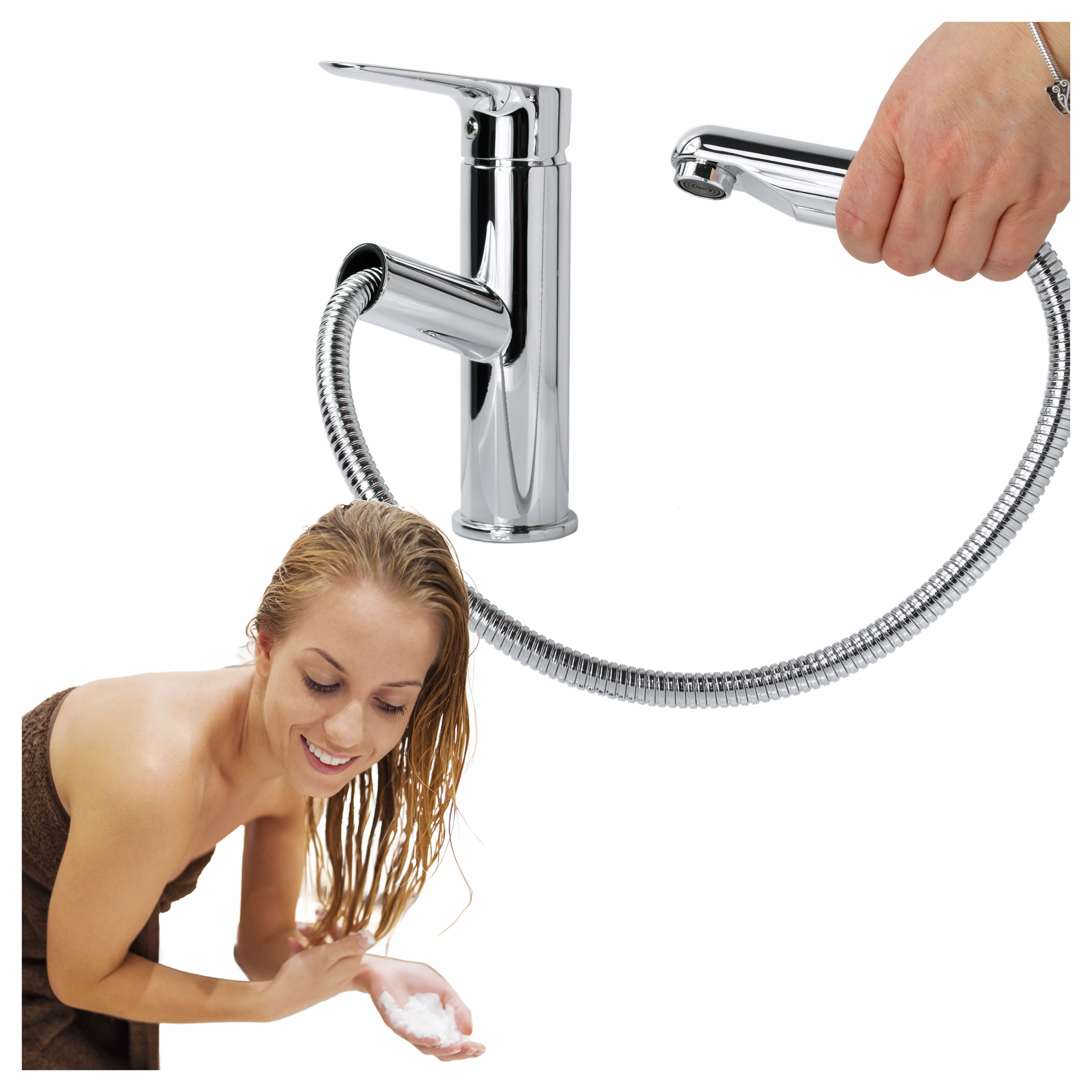 Umývadlová batéria s výsuvným výtokom a sprchovacím kohútikom pre umývadlo karavanu