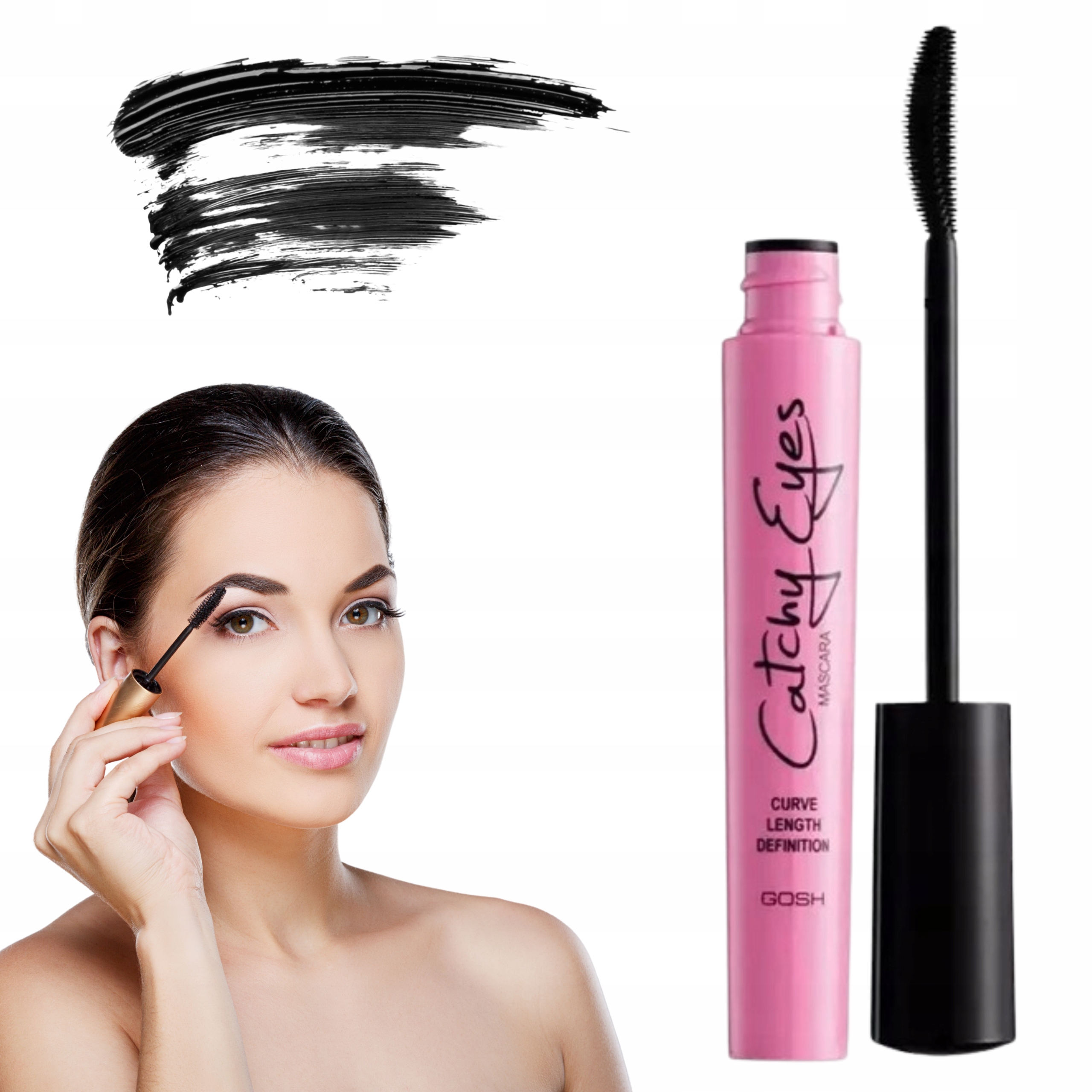 GOSH Tusz do rzęs Catchy Eyes Mascara Black kocie oczy Podkręcający tusz Właściwości podkręcające wydłużające