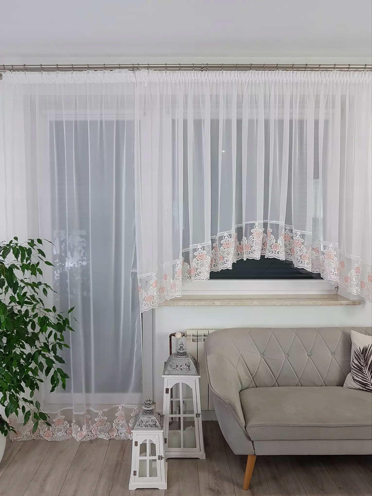 Firana Balkonowa Komplet Na Balkon Firanki Komplet Białoróżowa Woal Salon