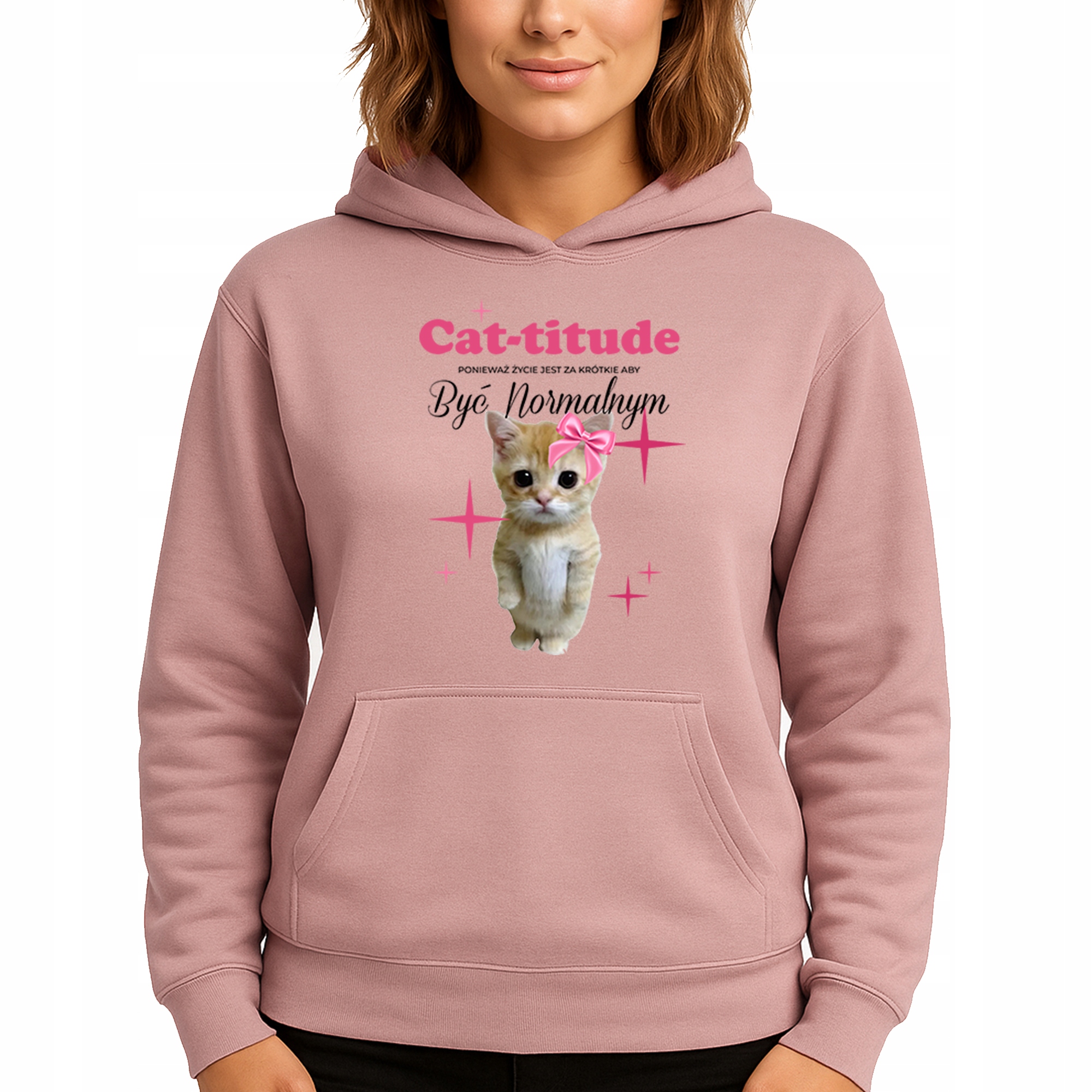 Mikina Růžová Hoodie S Kapucí Dárek Pro Ni Cat-titude Vel M