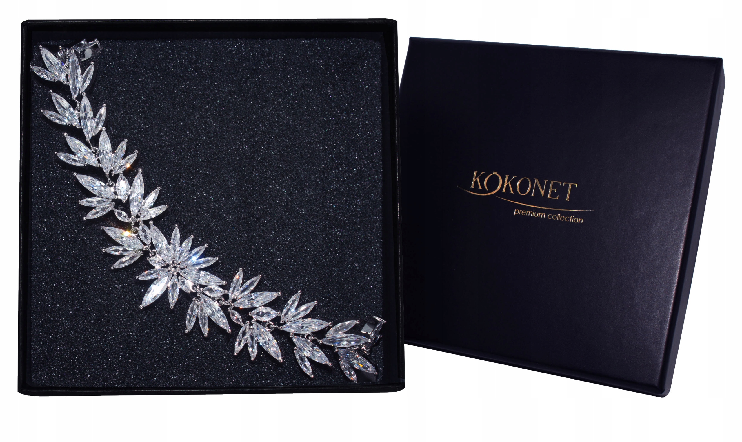 Svatební stříbrný náramek s květy Swarovski ve stylu Boho