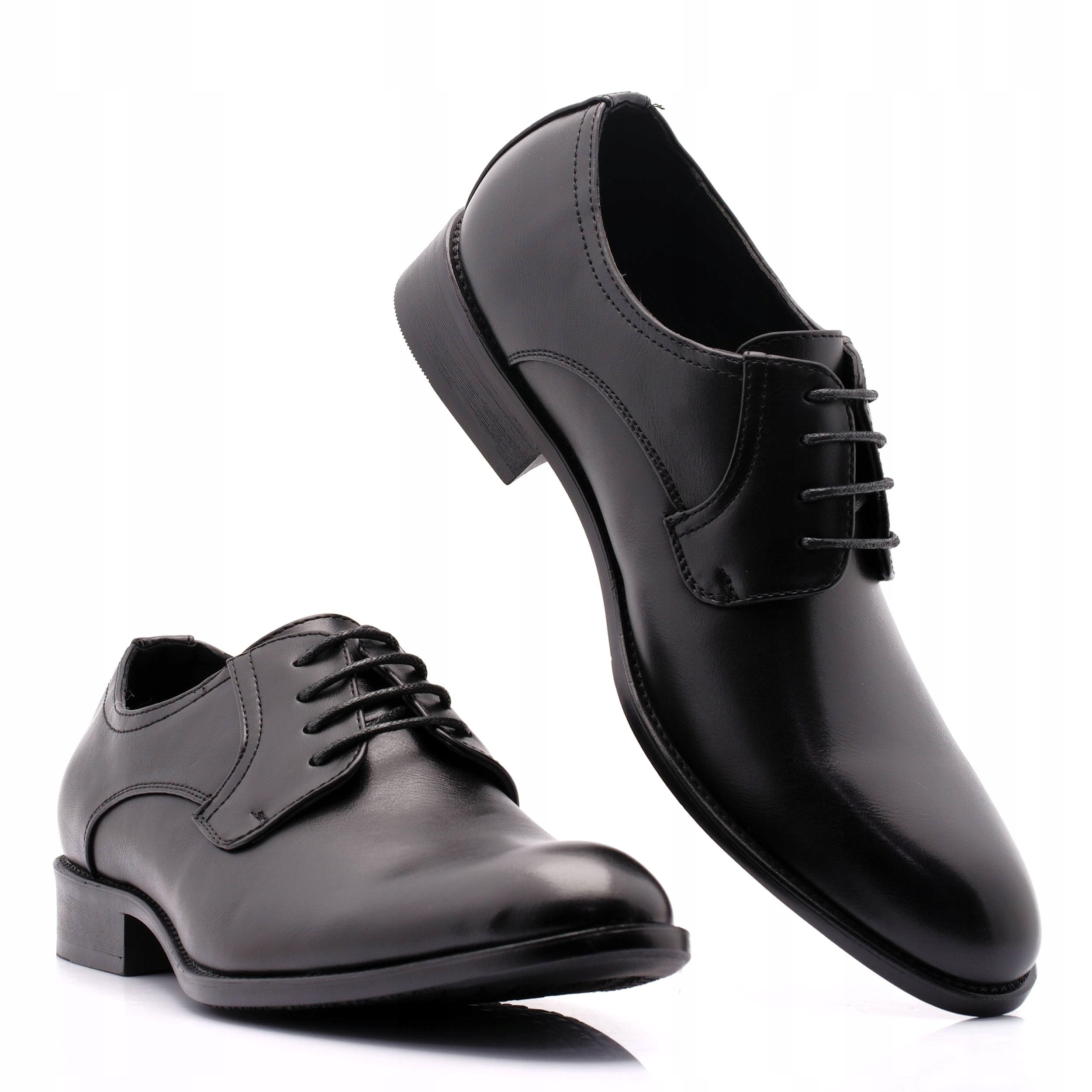 Buty Wizytowe Męskie Półbuty Sznurowane Czarne 4100 41