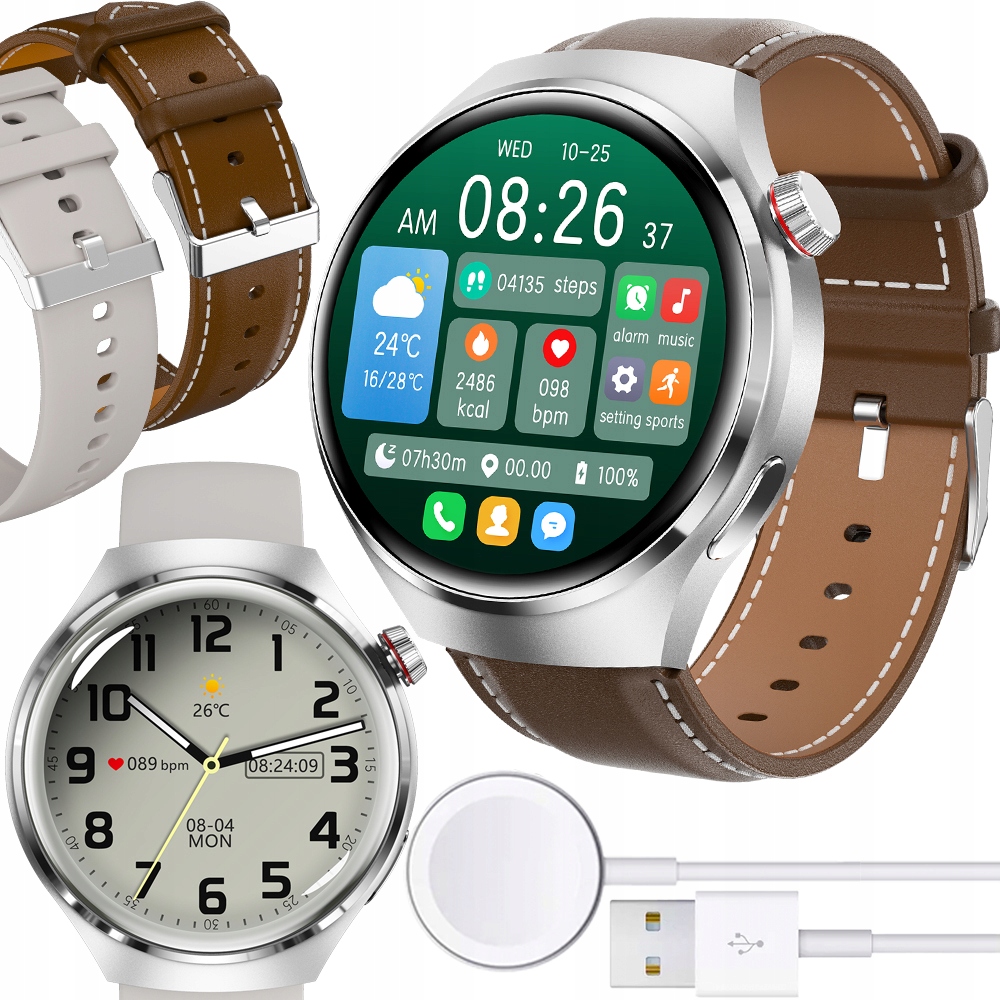 Smartwatch Męski Zegarek Pomiar Cukru Glukoza Temperatura Rozmowy 2paski