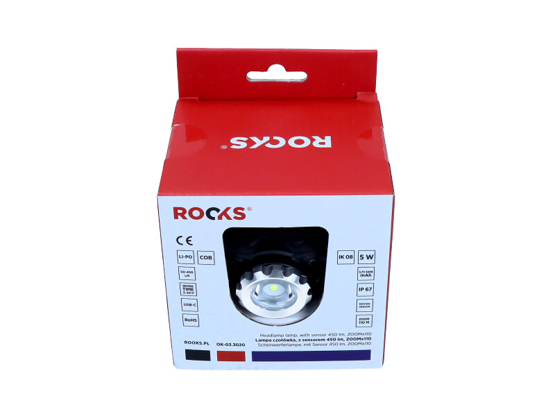 Rooks Lampa Czołówka, Z Sensorem 450 LM, ZOOMX110