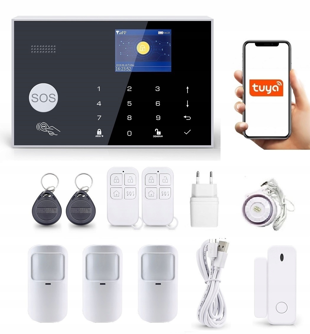 Bezdrôtový LCD Alarm 2.4" Gsm WiFi Tuya Smart V Poľštine 3xPIR