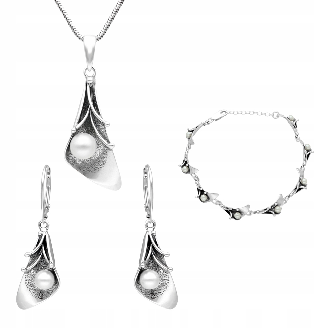 Komplet kalie s perlami stříbro
