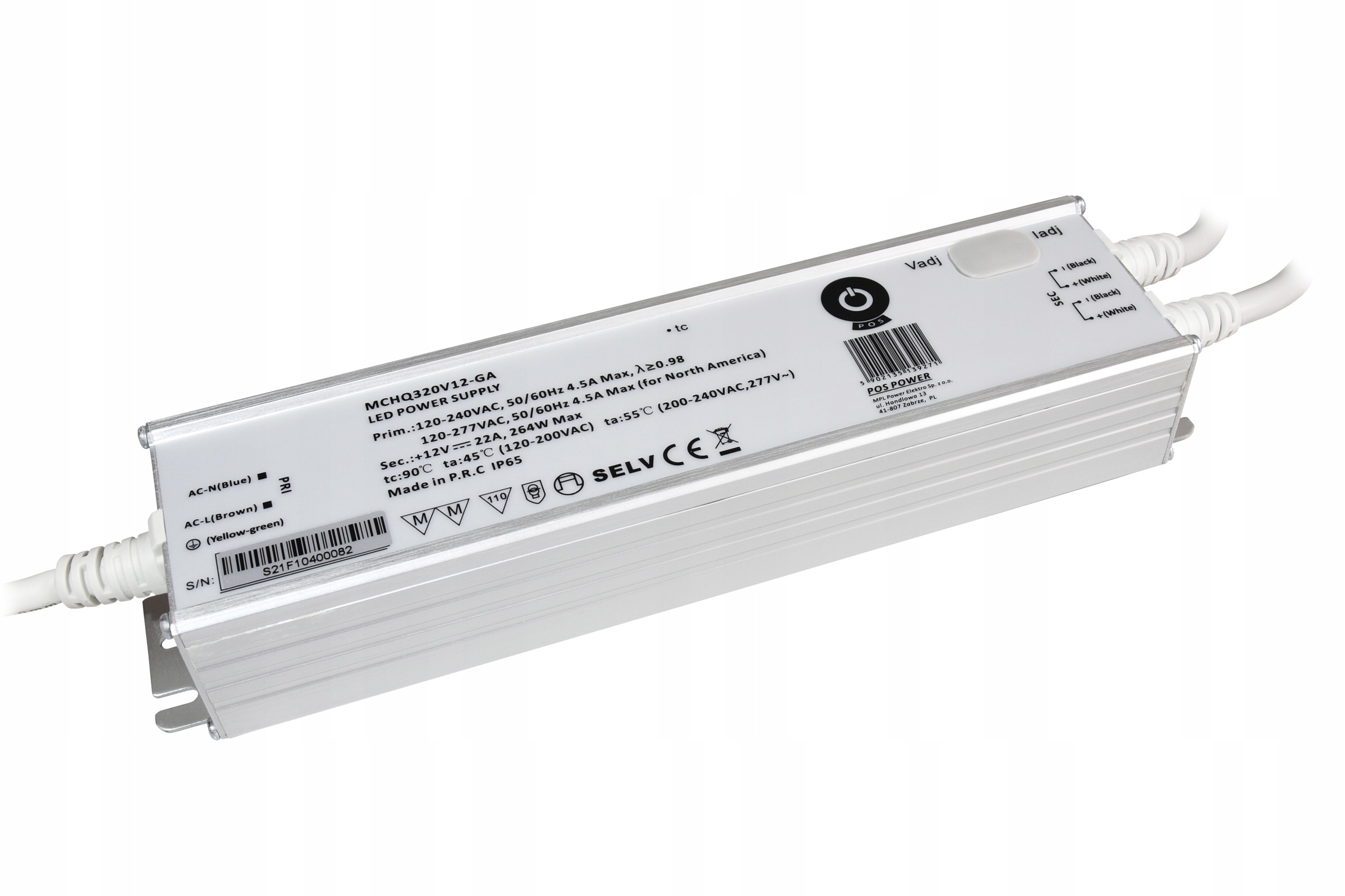 Led zdroj 12 V 22 A 264 W IP65 s Pfc, regulací napětí a proudu