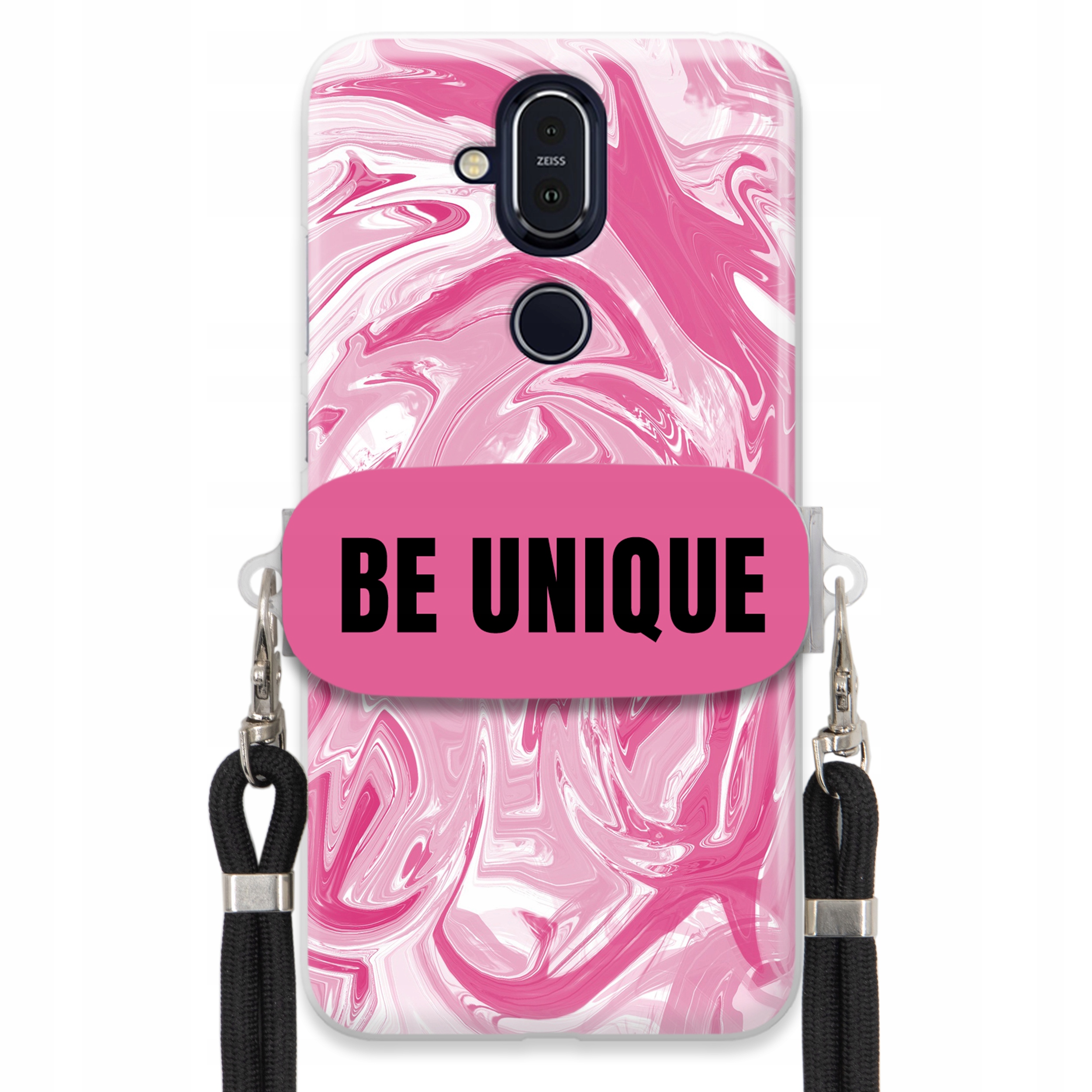 Pouzdro pro Nokia 8.1 Pouzdro úchyt šňůrka Černá Růže Mramor Unique