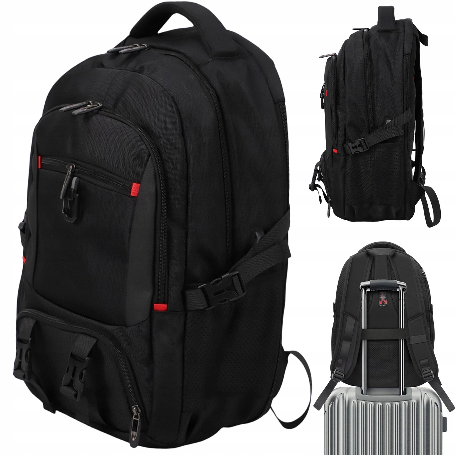 Plecak Czarny Z Portem Usb Komora Na Laptopa 17,3" Miejski Uniwersalny