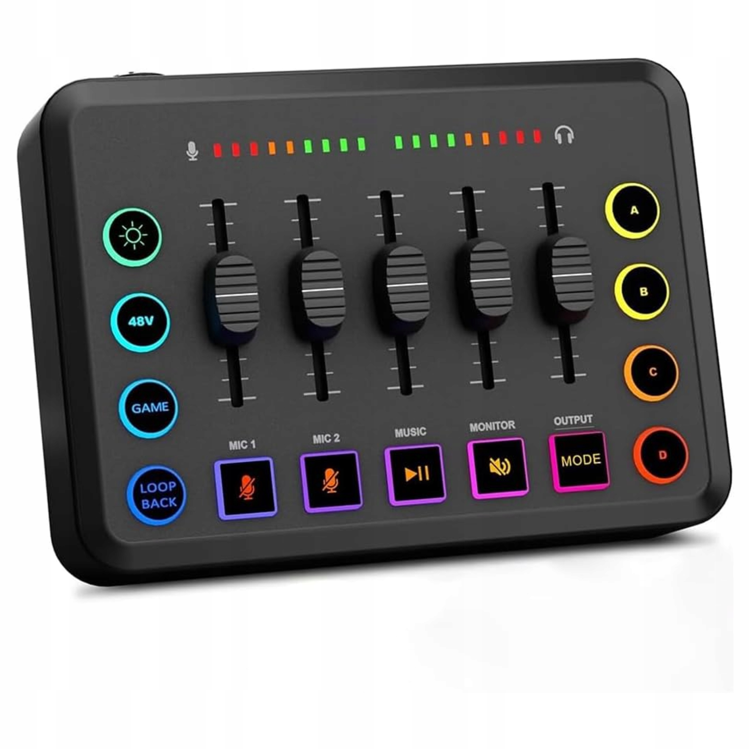5-kanálový audio mixer Xlr Usb 48V fantomový Rgb tlumič podcastových efektů
