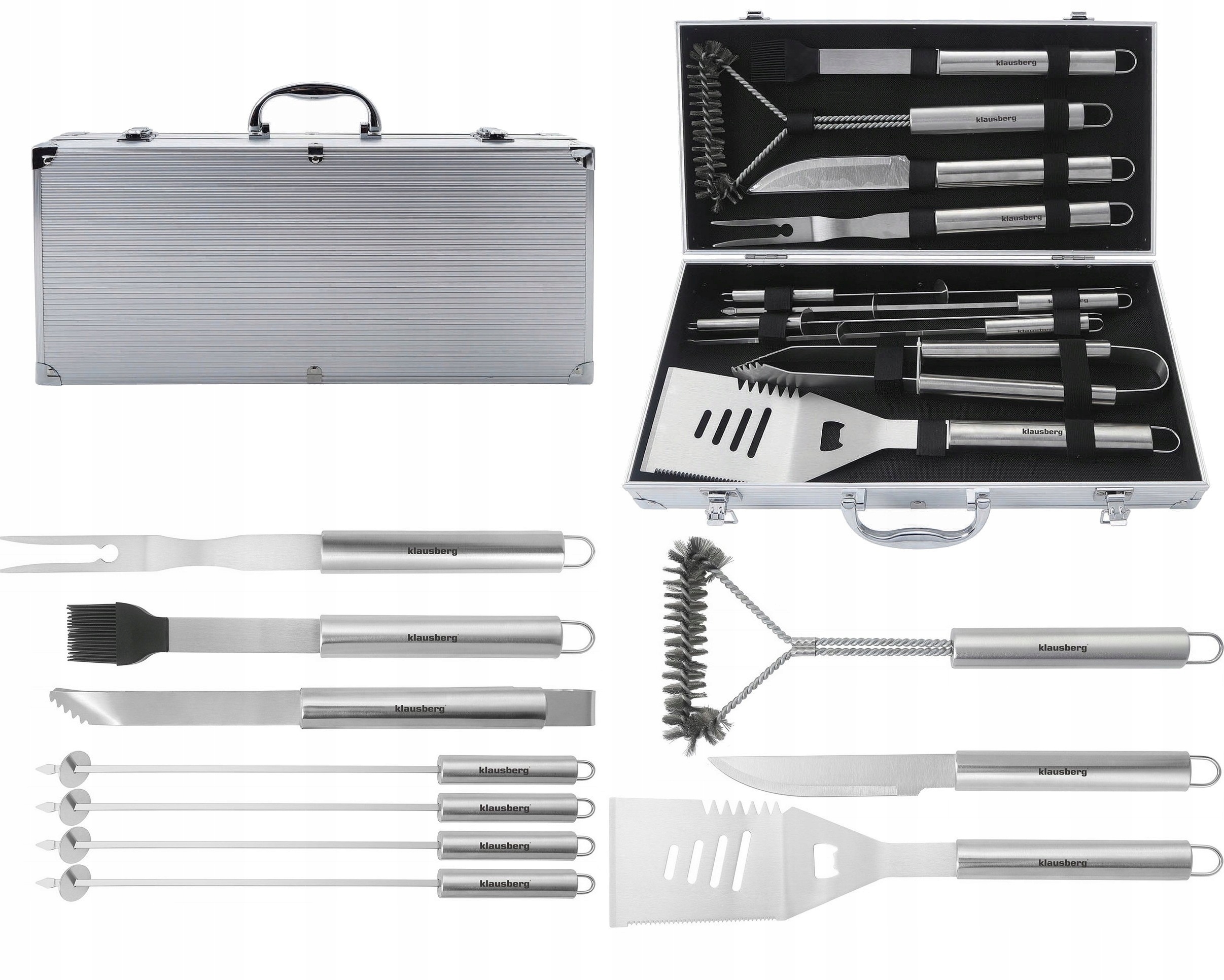 Zestaw Akcesoriów do Grilla Klausberg 10 el. w Walizce Szczypce Inox Bbq