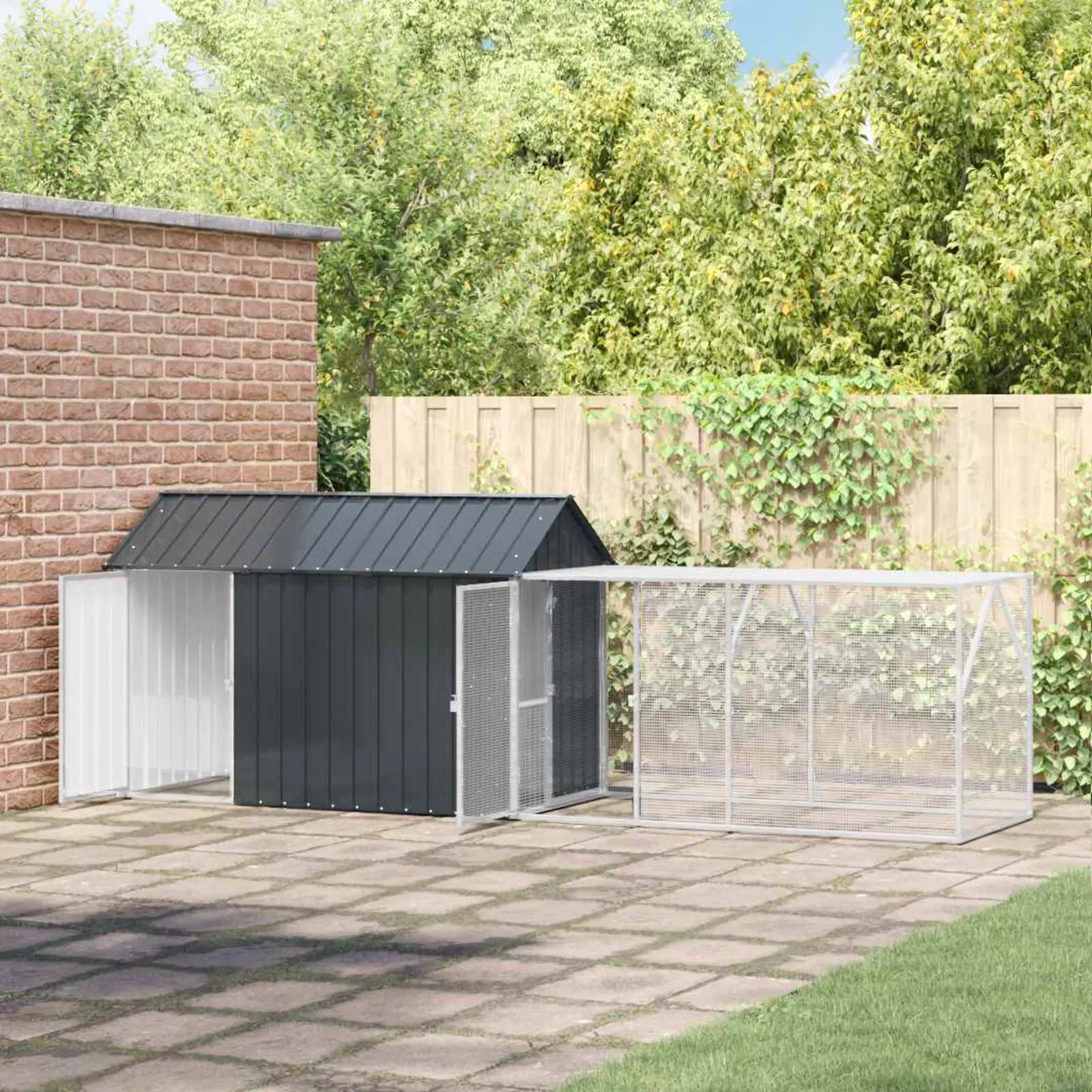 vidaXL Ptačí klec Antracit 416,5 x 103 x 142 cm Pozinkovaná ocel