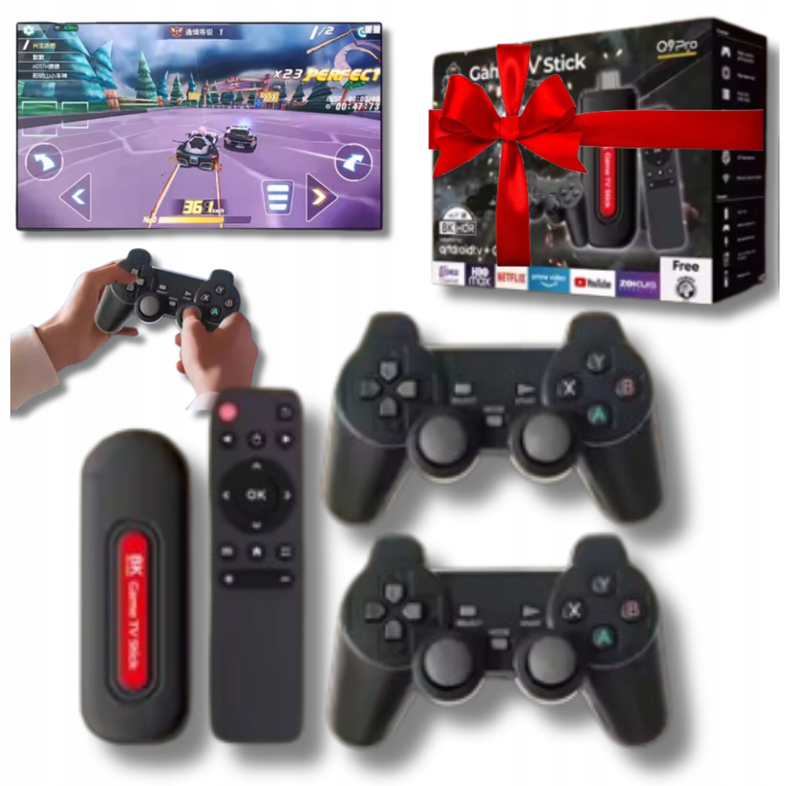 Konsola Do Gier Tv 2x Pad Gra Retro Telewizyjna 36000 Gier 64 Gb Android Tv