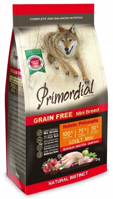 Levně Krmivo pro psy Primordial Dog Grain Free Mini Adult Quail & Duck