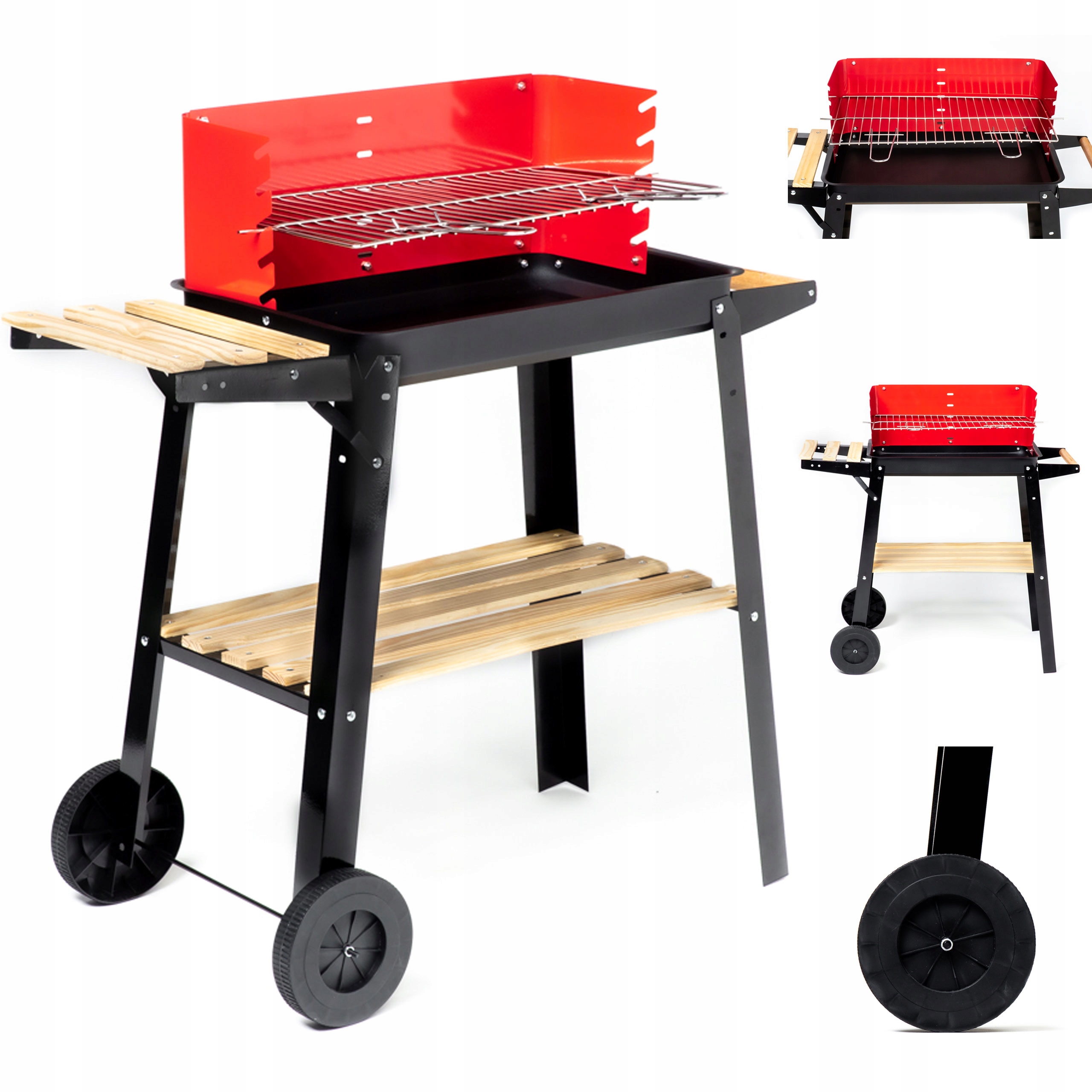 

Grill Węglowy Ogrodowy Duży Ruszt z Półkami Kołami