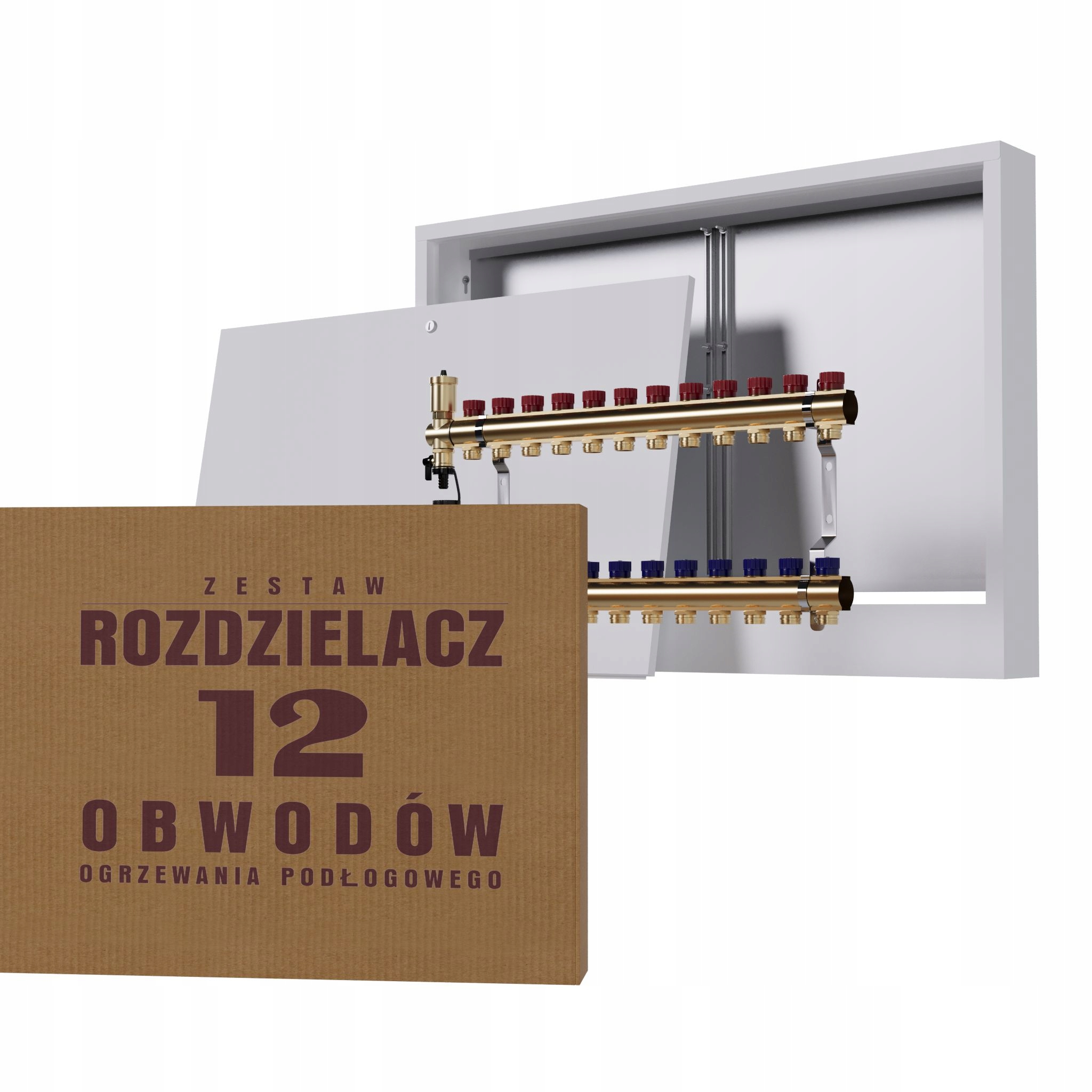 Manuální rozdělovač 12 okruhů pro radiátory nástěnná skříňka
