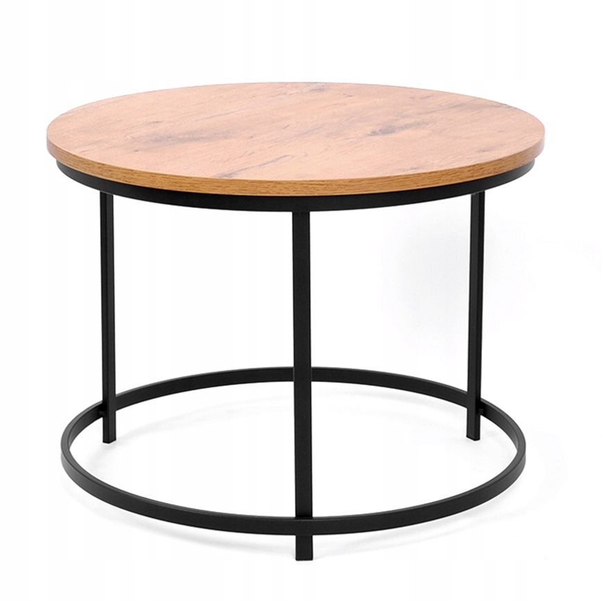 Stolik Kawowy Okrągły Do Salonu 60 cm Blat Laminowany Metalowy Nowoczesny