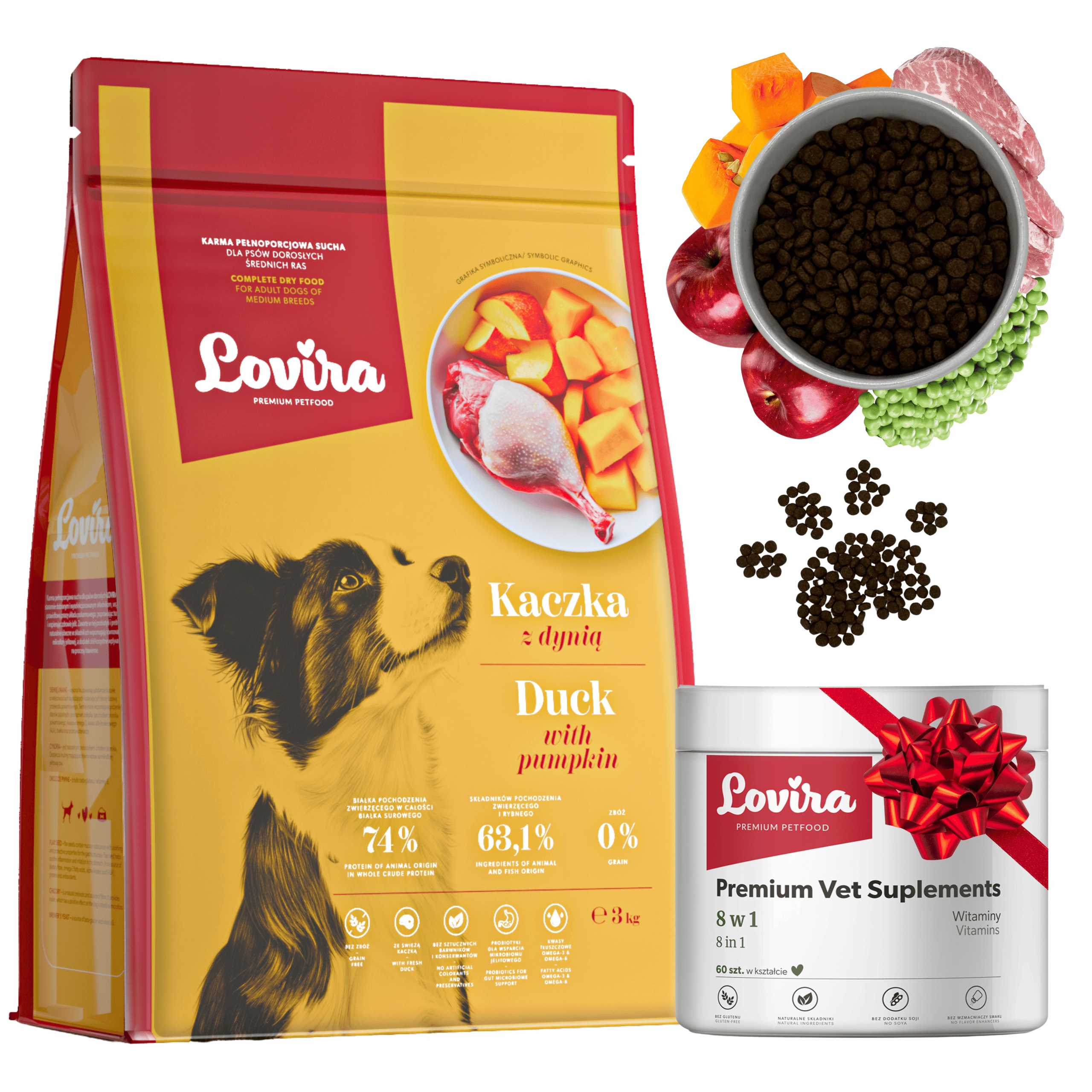 Levně Krmivo Suchá Kachna+bonus Doplňky Pro Psa 8v1 komplex Vitamínů 60 ks