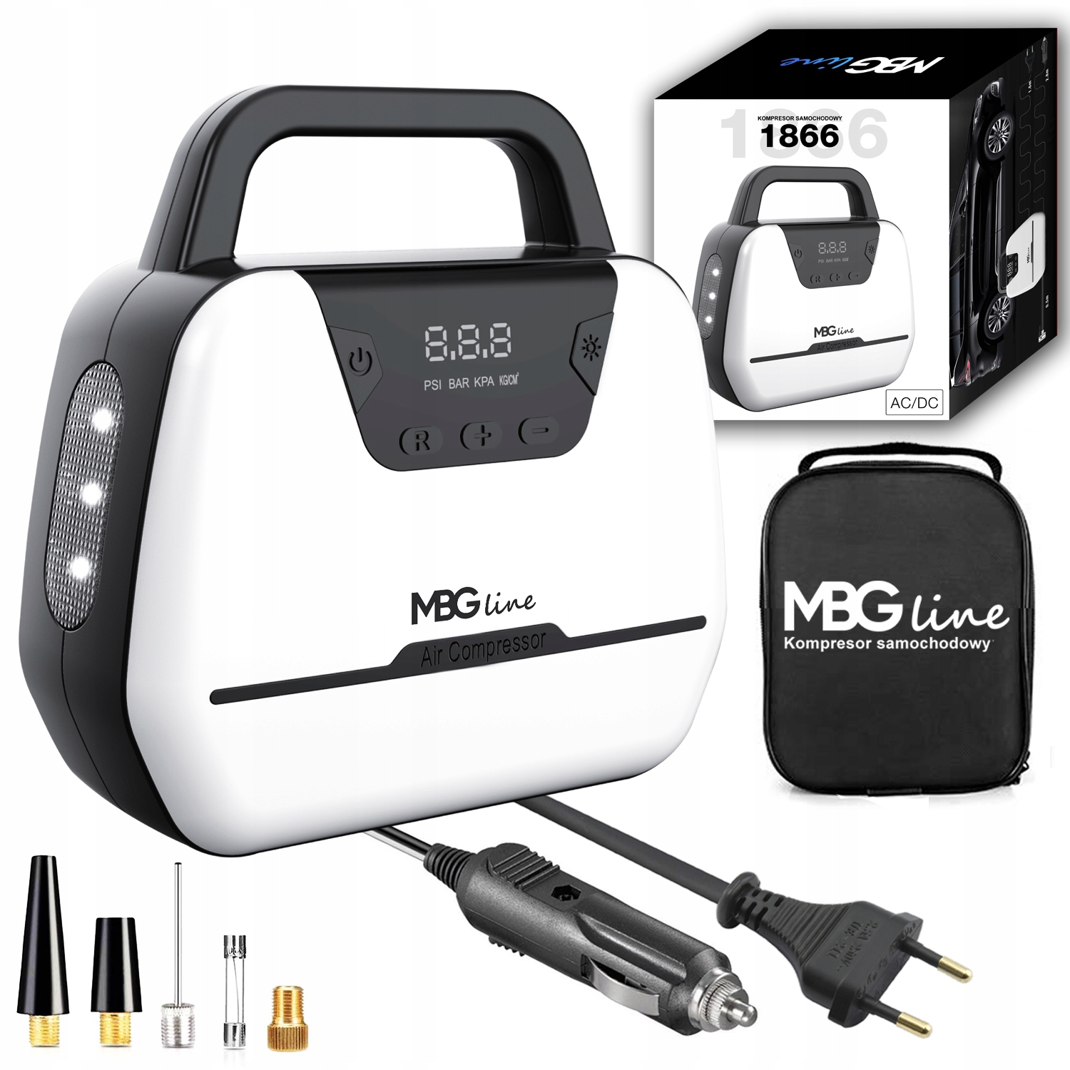 АВТОМОБИЛЬНЫЙ КОМПРЕССОР MBG 12V/230V СВЕТОДИОДНЫЙ ФОНАРИК CG0