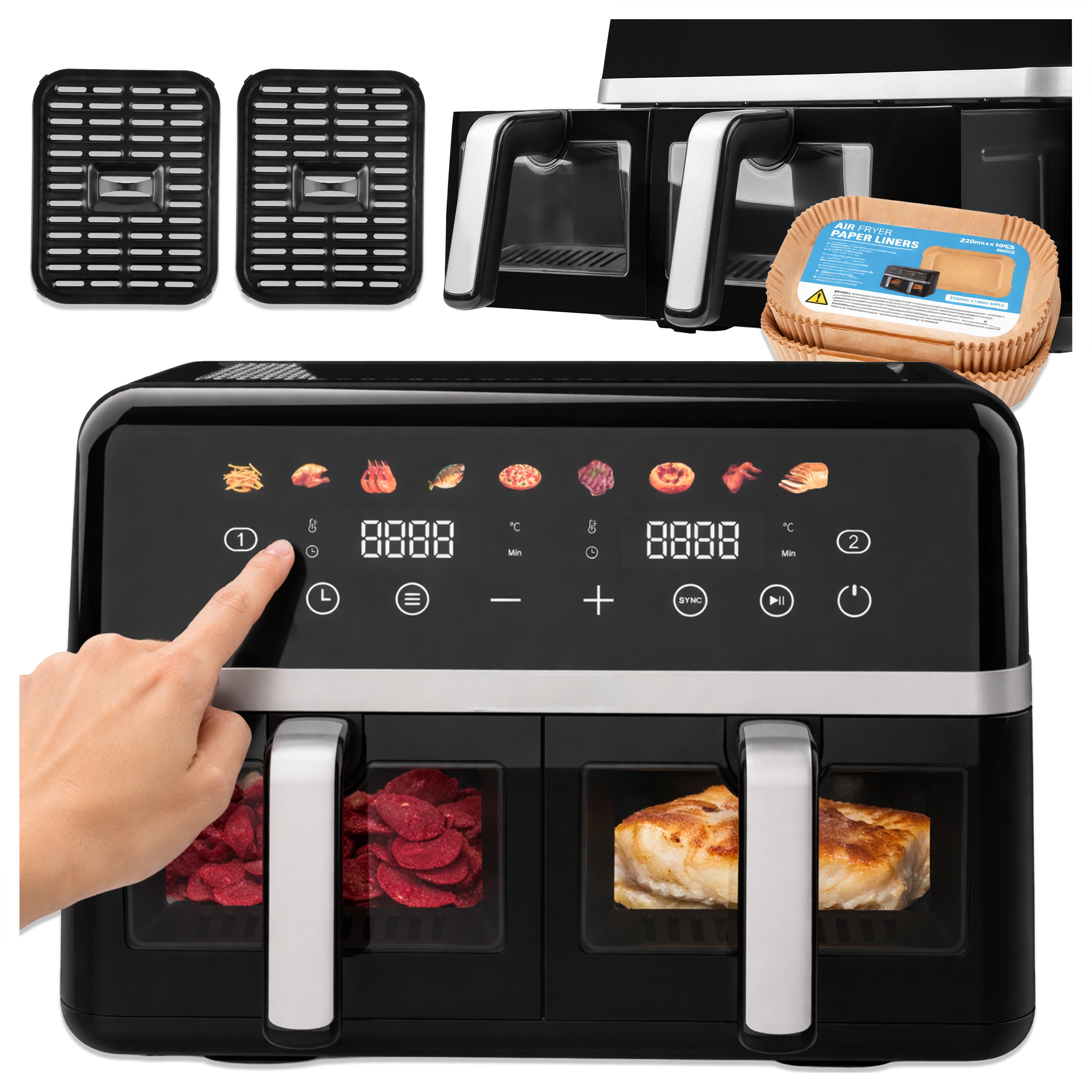 Bezkyslíková fritéza Air Fryer Veľká 10L dvojkomorová fritéza 2800W