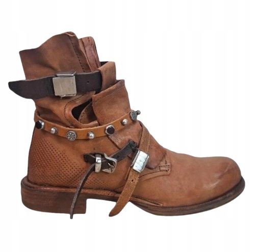 A S 98 Hnědé Kotníkové Boty S Cvočky A Barevnými Pásky 41 3_A