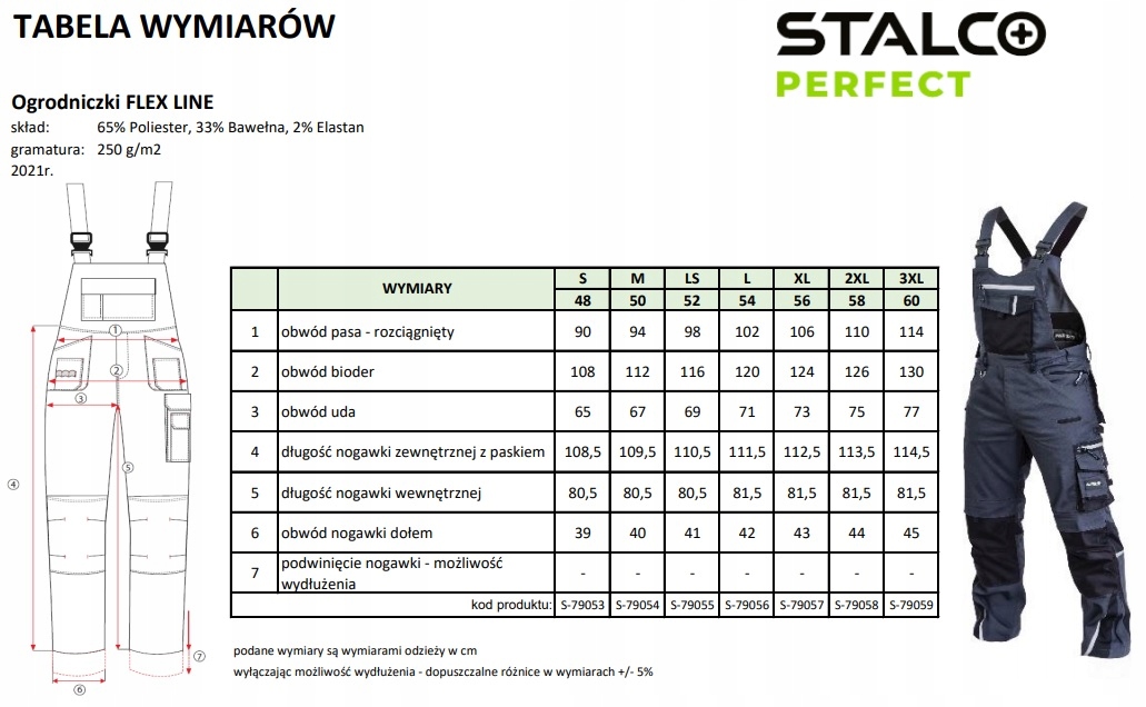 STALCO SPODNIE ROBOCZE NA SZELKACH XXXL 60 S-79059 Długość spodni długie