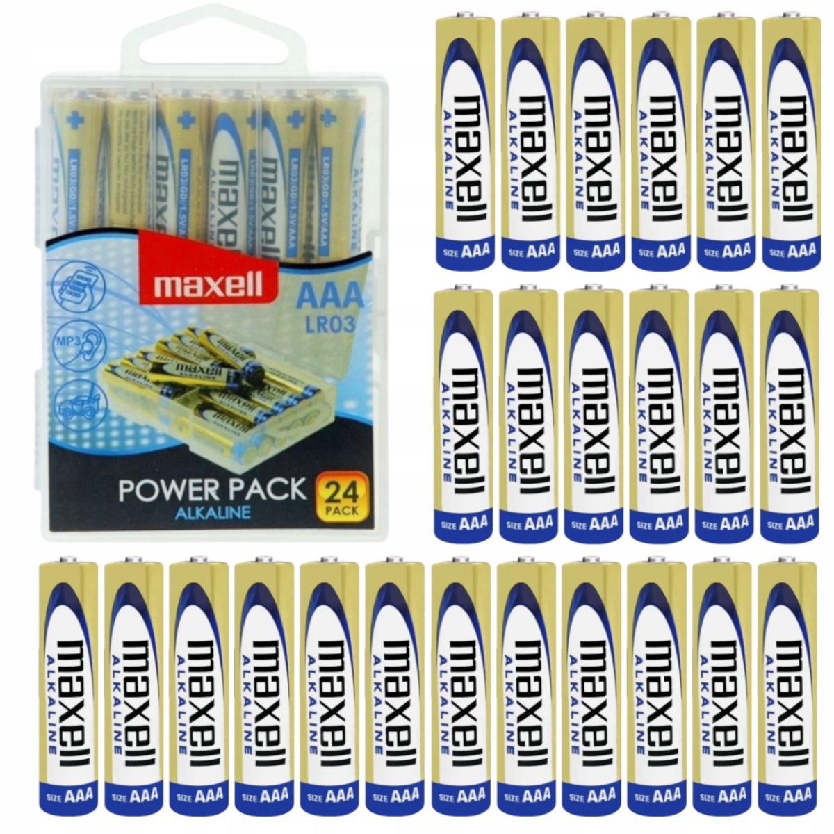 Baterie alkaliczne Aaa LR03 Maxell Paluszki Zestaw Power Pack 24 sztuki