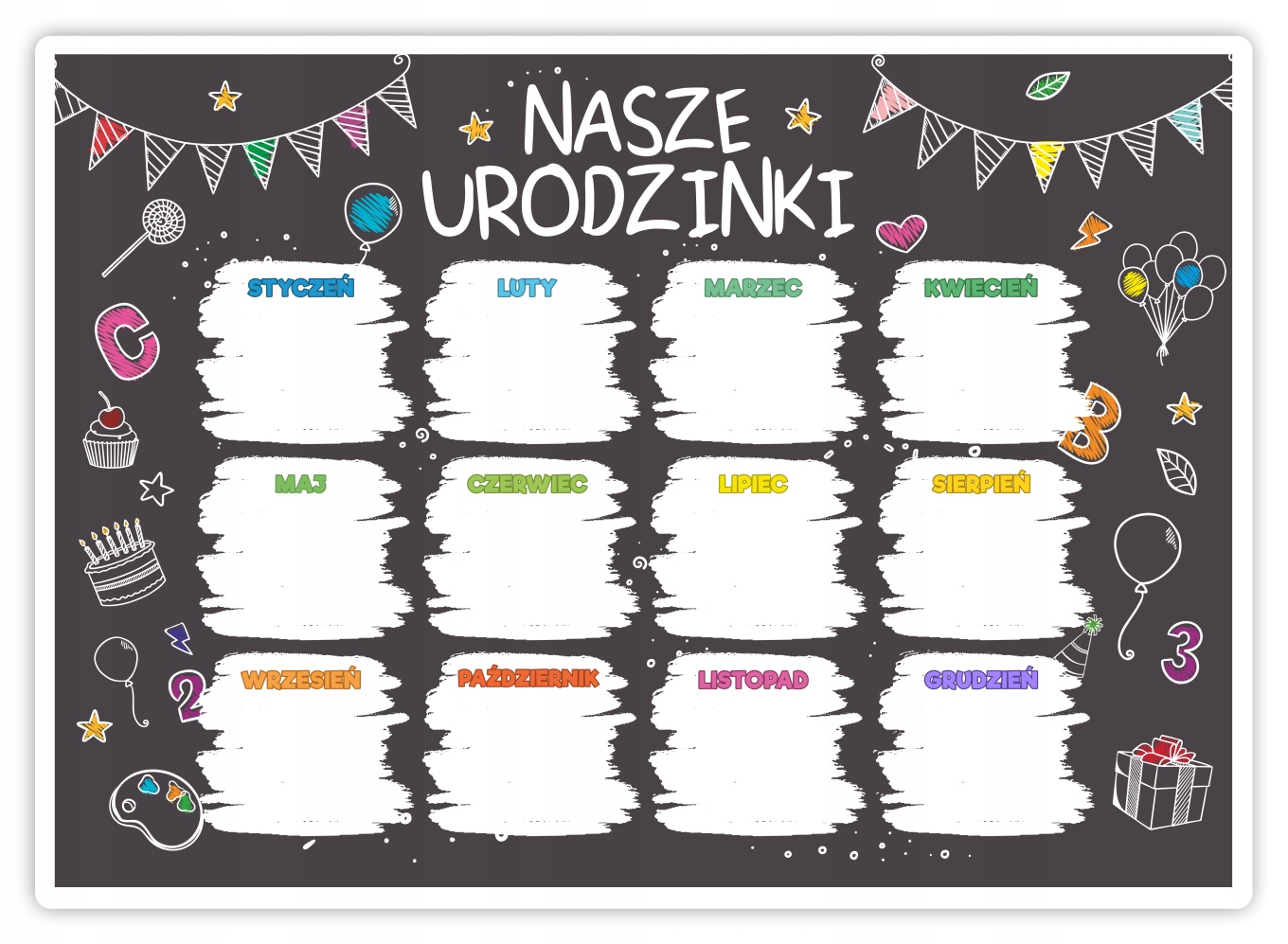 KALENDARZ URODZIN DO PRZEDSZKOLA - TABLICA KREDOWA (WIELOKROTNEGO UŻYTKU)