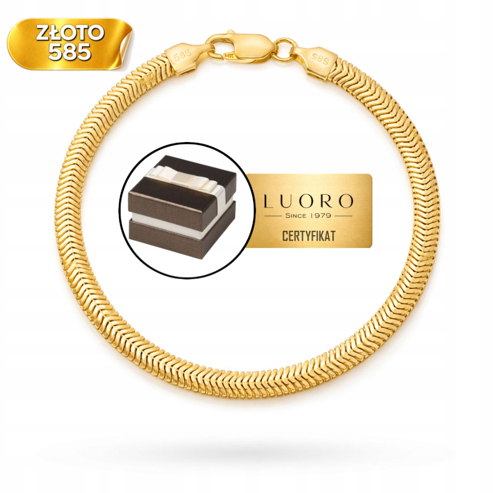 Náramek Zlatý 585 14K Vazba Zmijka 4,2 MM Elegantní 20 CM