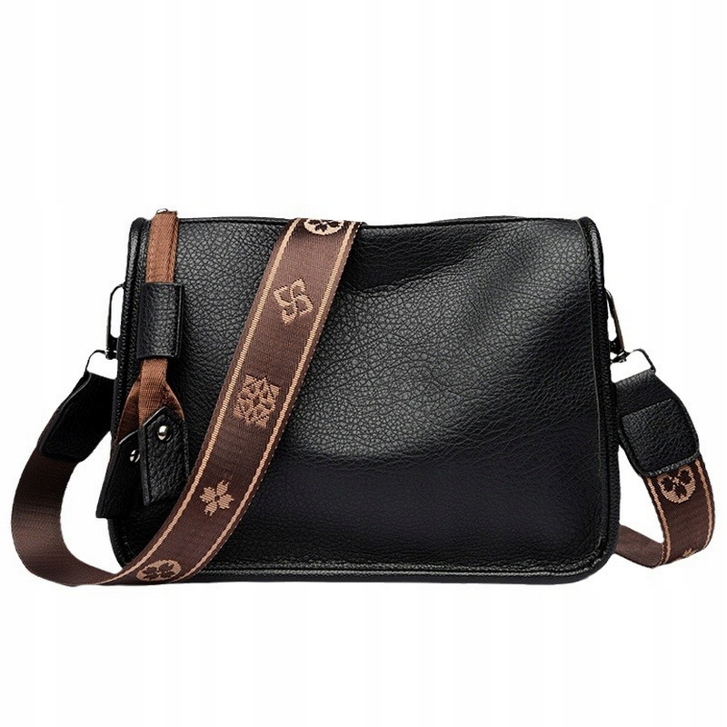 Torebka Damska Czarna Klasyczna Gładka Kuferek Listonoszka Średnia