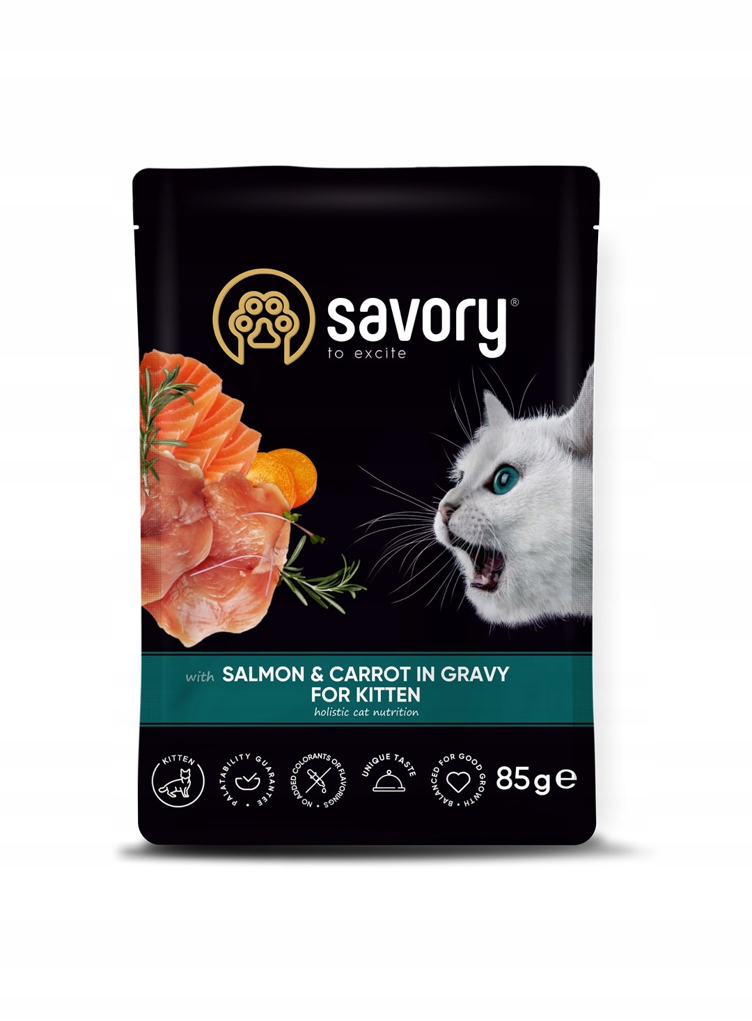 Savory vlhké krmivo pro kitten junior losos mrkev kuře 24x85g