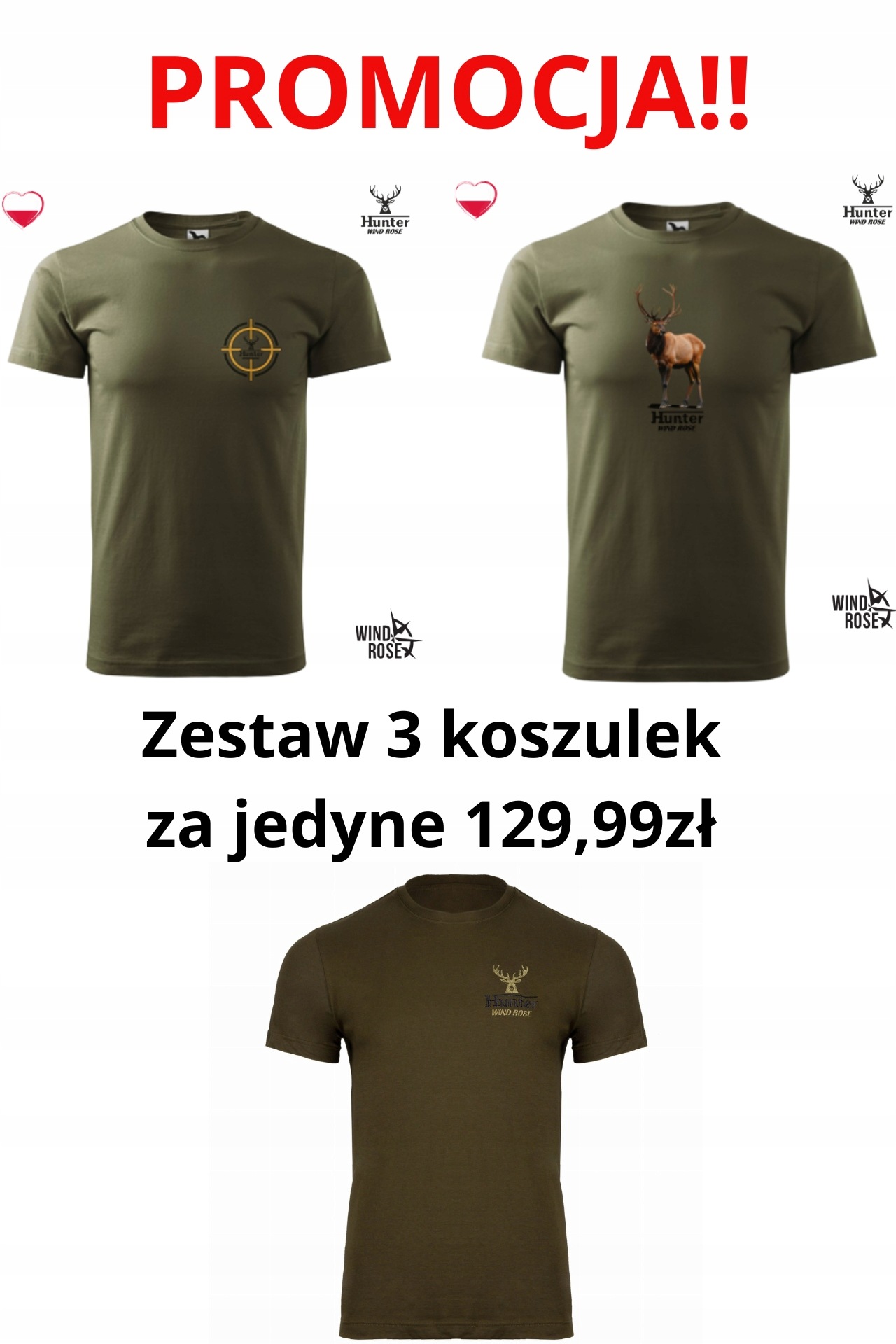 Sada Pánských Loveckých Triček – 100 % Bavlna – Khaki – XL
