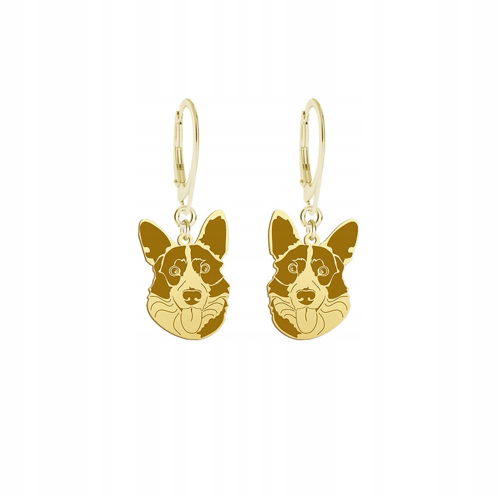 Náušnice Zlaté s Welsh Corgi Cardigan 925 Šperky Žena Gravírování Bonus