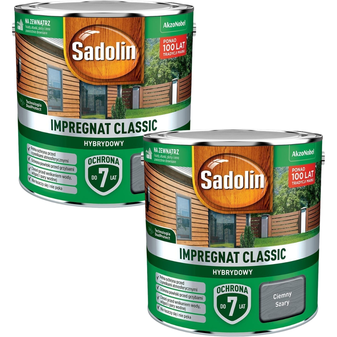 Set Sadolin Classic 2x2,5L Hybridní Impregnat Na Dřevo Tmavě Šedý 5L