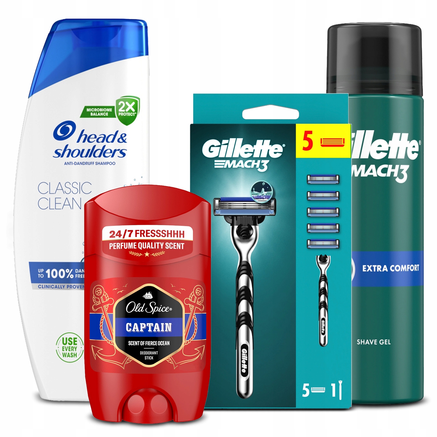 Mix: Head&Shoulders, Gillette Mach3, Żel do golenia, Old Spice Captain